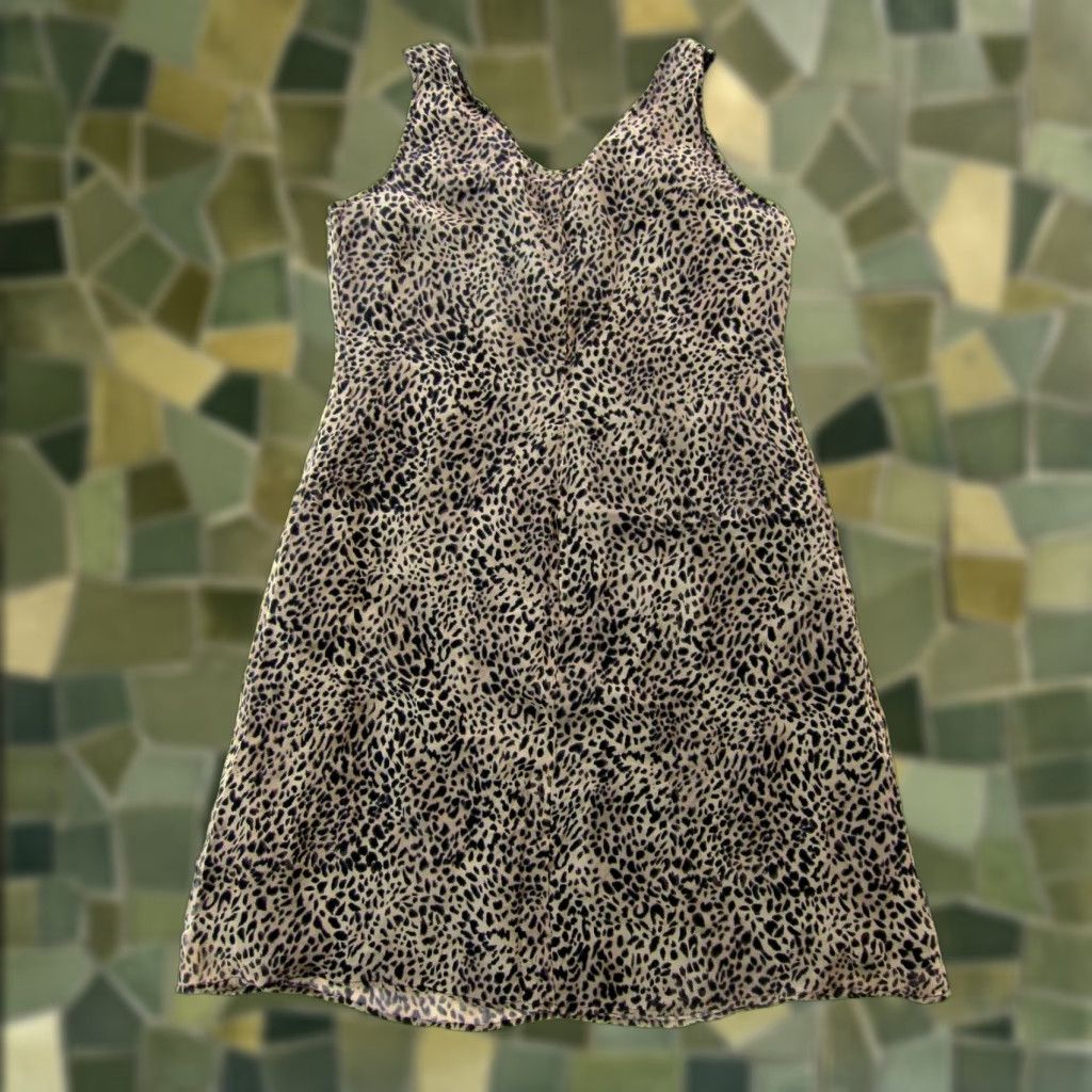 Calvin Klein Calvin Klein 100% Silk Brown Black Cheetah Print Straight Tank Tunic Dress 14 Size XL / US 12-14 / IT 48-50 - 1 Thumbnail
