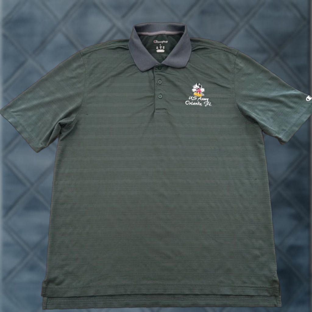 Champion Champion Polo Shirt Mens L Green Striped Mickey US Army Orlando Short Sleeve Size US L / EU 52-54 / 3 - 1 Thumbnail