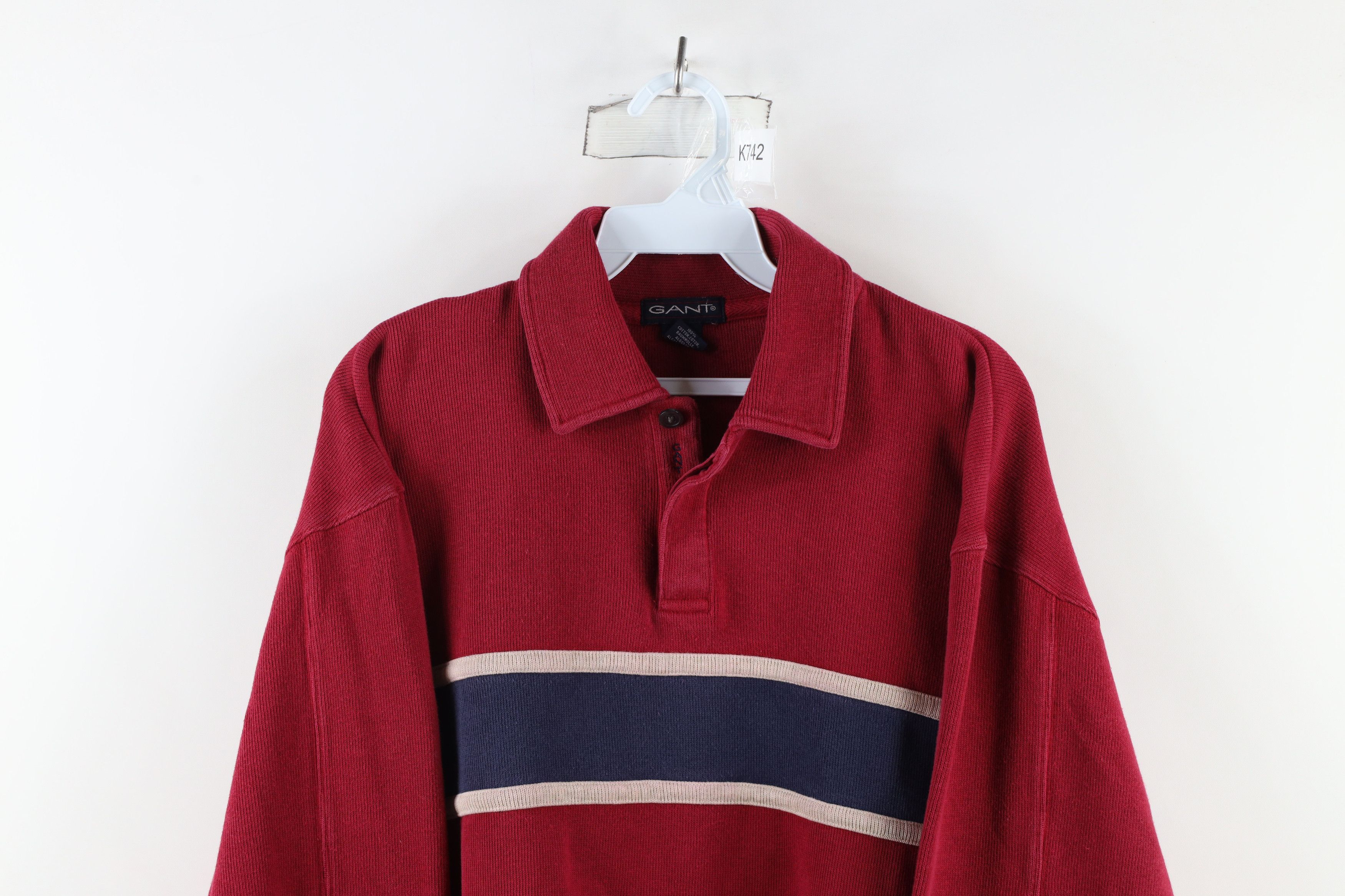 Vintage Vintage 90s Streetwear Block Heavyweight Ribbed Knit Polo Size US L / EU 52-54 / 3 - 2 Thumbnail