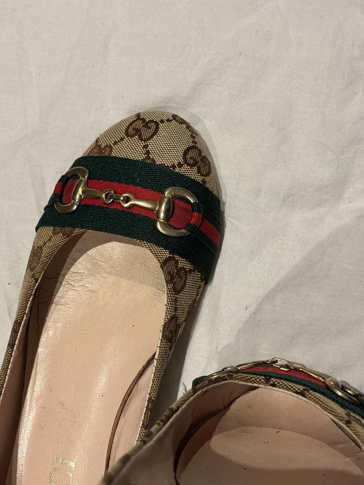Gucci Gucci - Brown GG Canvas Ballet Flats with Horsebit Detail Size US 7.5 / IT 37.5 - 8 Thumbnail