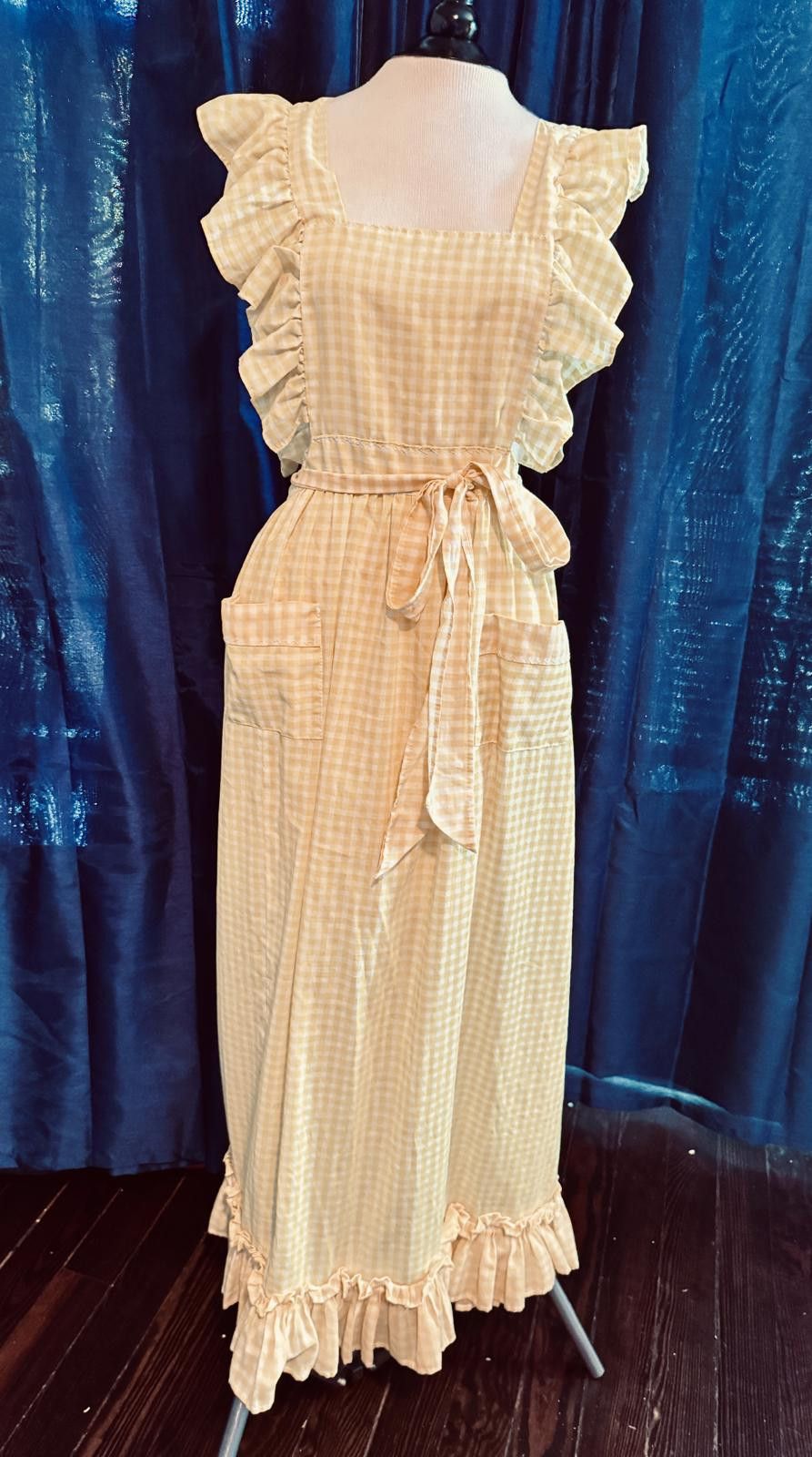 Designer Vintage Yellow Cottage-core Gingham Ruffled Pinafore Dress Size M / US 6-8 / IT 42-44 - 2 Thumbnail