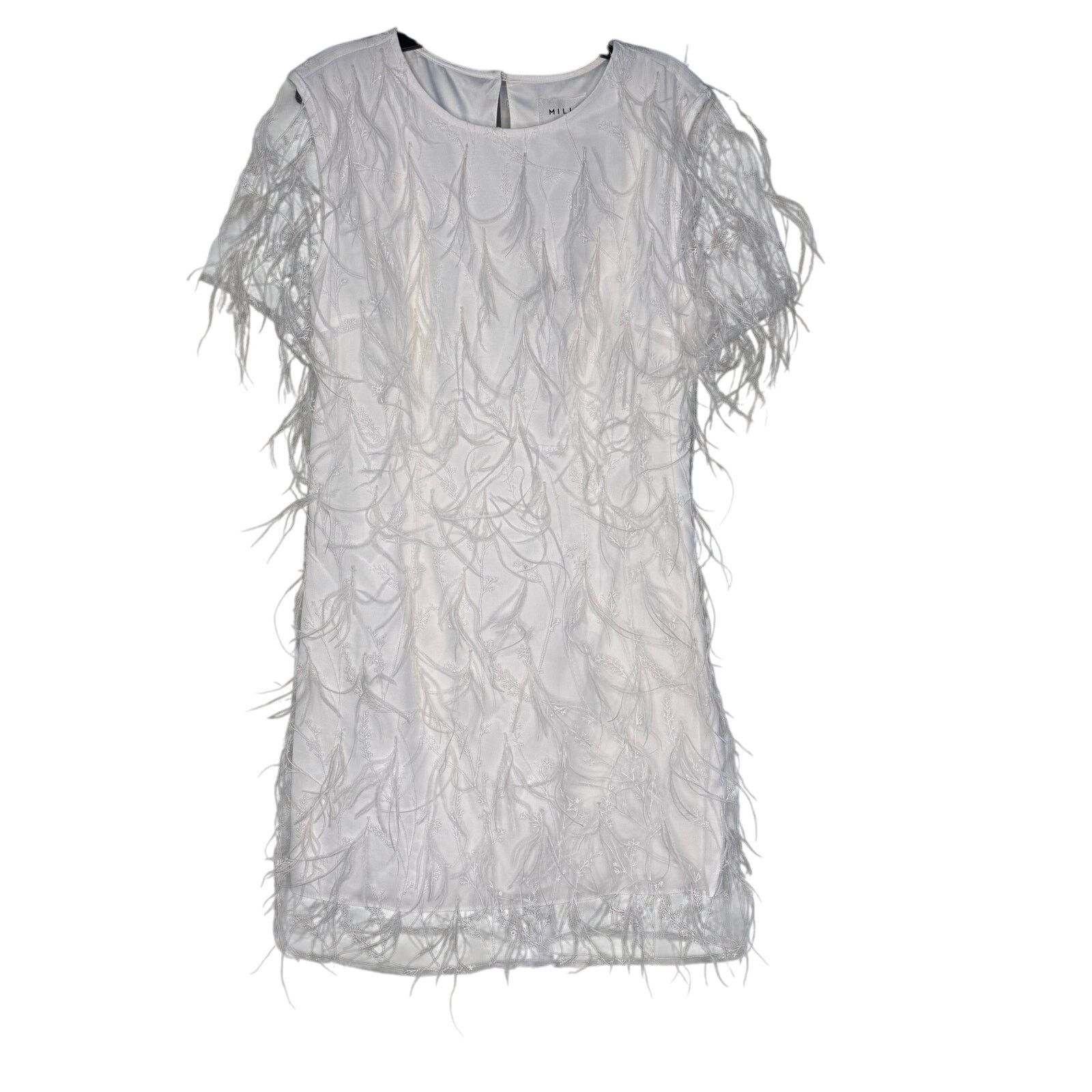 MILLY Milly NWT Rana Feather Shift Dress in White Size 6 Size M / US 6-8 / IT 42-44 - 1 Thumbnail