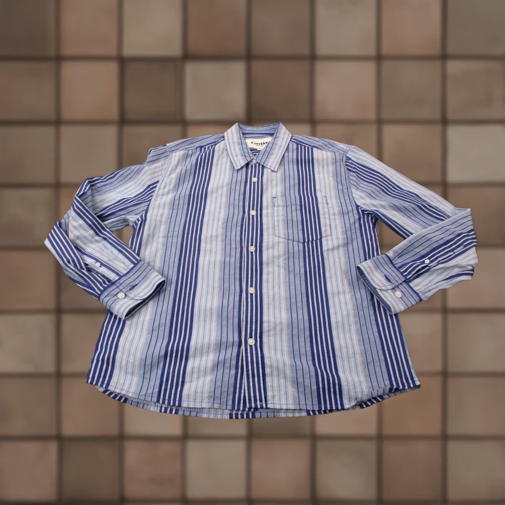 Corridor Corridor Shirt Mens S Blue Striped Button-Down Collared Knit Lightweight Casual Business Modern Preppy Size 36R - 1 Thumbnail