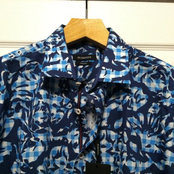 BUGATCHI BUGATCHI MENS NEW BLUE 100%COTTON CASUAL SHIRT SIZE: XL Size US XL / EU 56 / 4 - 2 Thumbnail