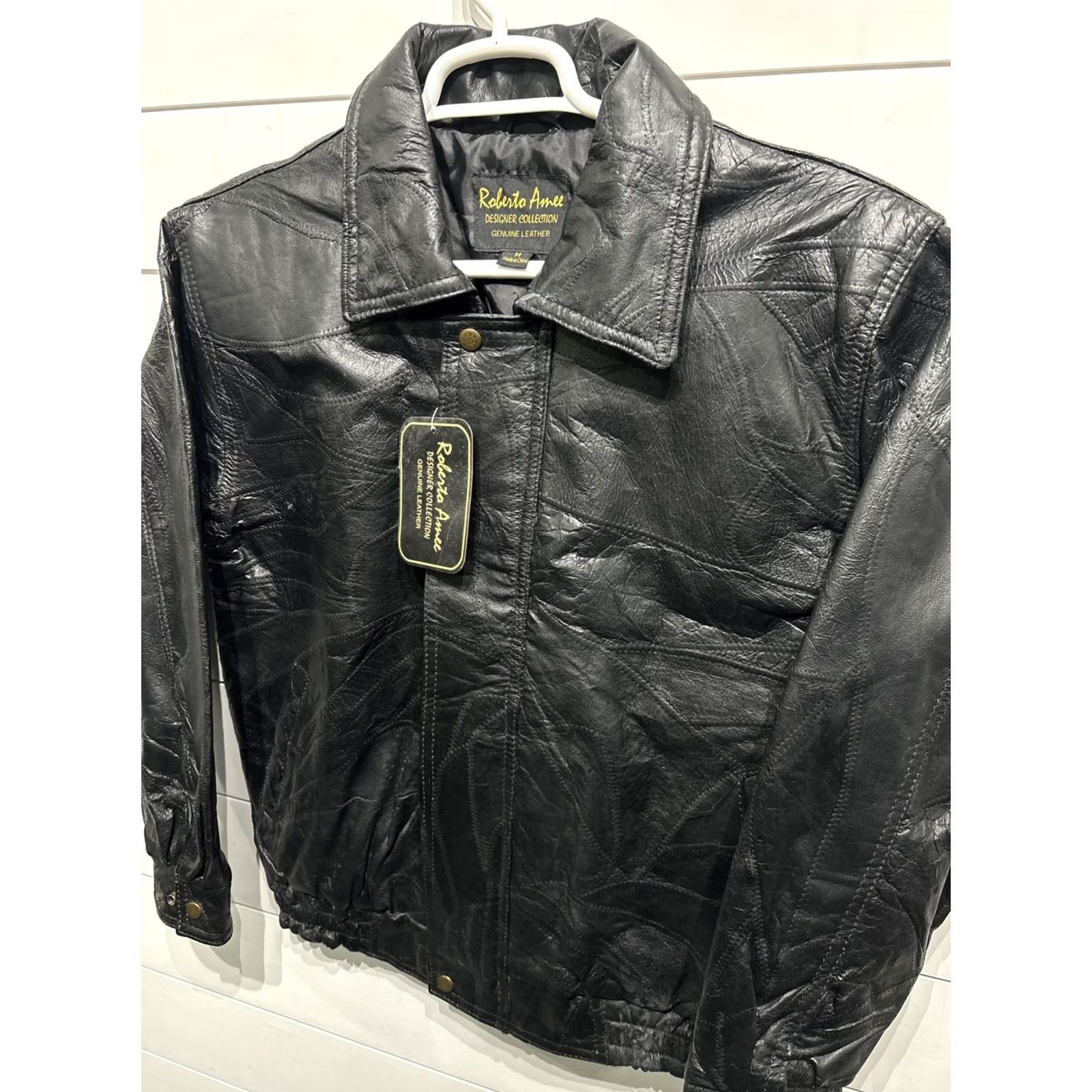 Vintage VINTAGE Roberto Amee NWT Genuine Original Black Leather Patchwork Bomber Jacket Coat Mens M Size US M / EU 48-50 / 2 - 2 Thumbnail