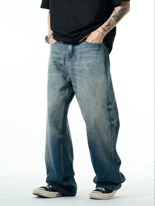 Japanese Brand × Jean Blue washed distressed American street oversized loose jeans Size US 34 / EU 50 - 1 Thumbnail