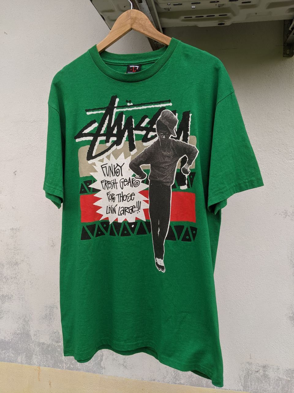 image of Y2K Stussy Funky Livin Big Print in Green, Men's (Size Large)