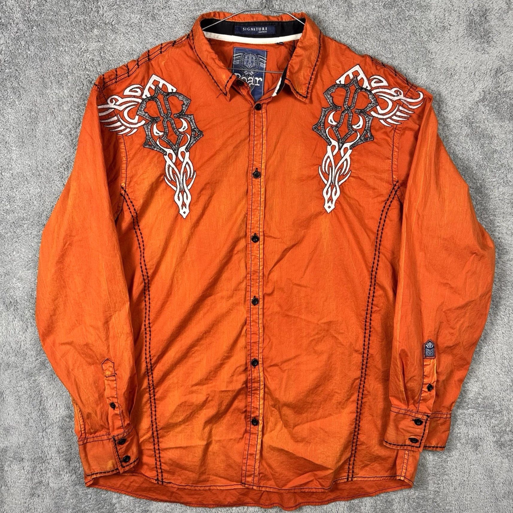 Roar Roar Shirt Mens 3XL 3XL Signature Stabilize Cross Cyber Y2K Grunge Wings Bright Gray Button-Up Collared Long Sleeve City Hip Hop USA 90s Mens Size US XXL / EU 58 / 5 - 2 Thumbnail