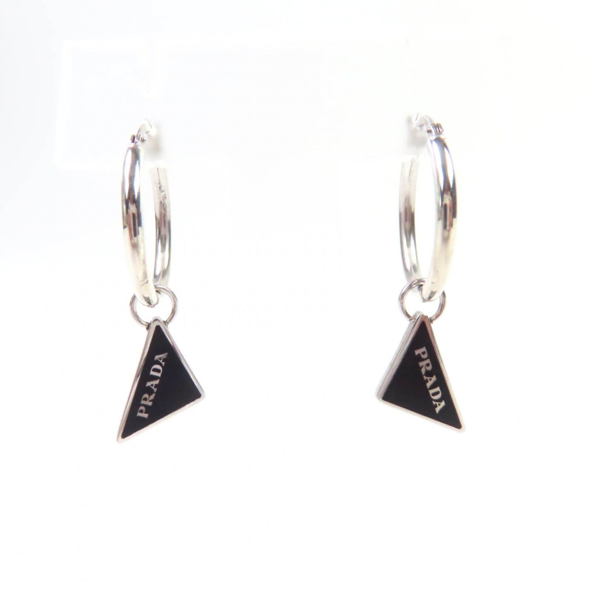 Prada PRADA 2JO750 Symbol Pendant and Earrings, Set of 2, AG925, Triangle Logo, Black Silver, Made in Italy, Weight 4.7g, Women's Size ONE SIZE - 1 Thumbnail