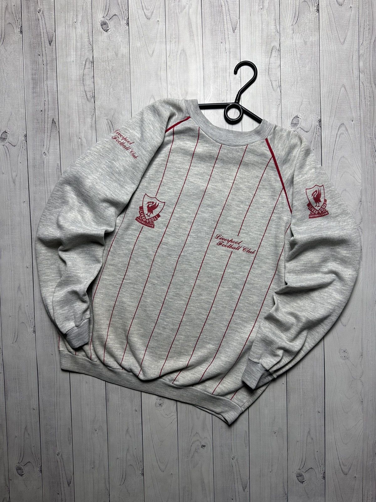 Image of Vintage Liverpool Soccer Sweatshirt Size S/m Striped in Grey, Men's