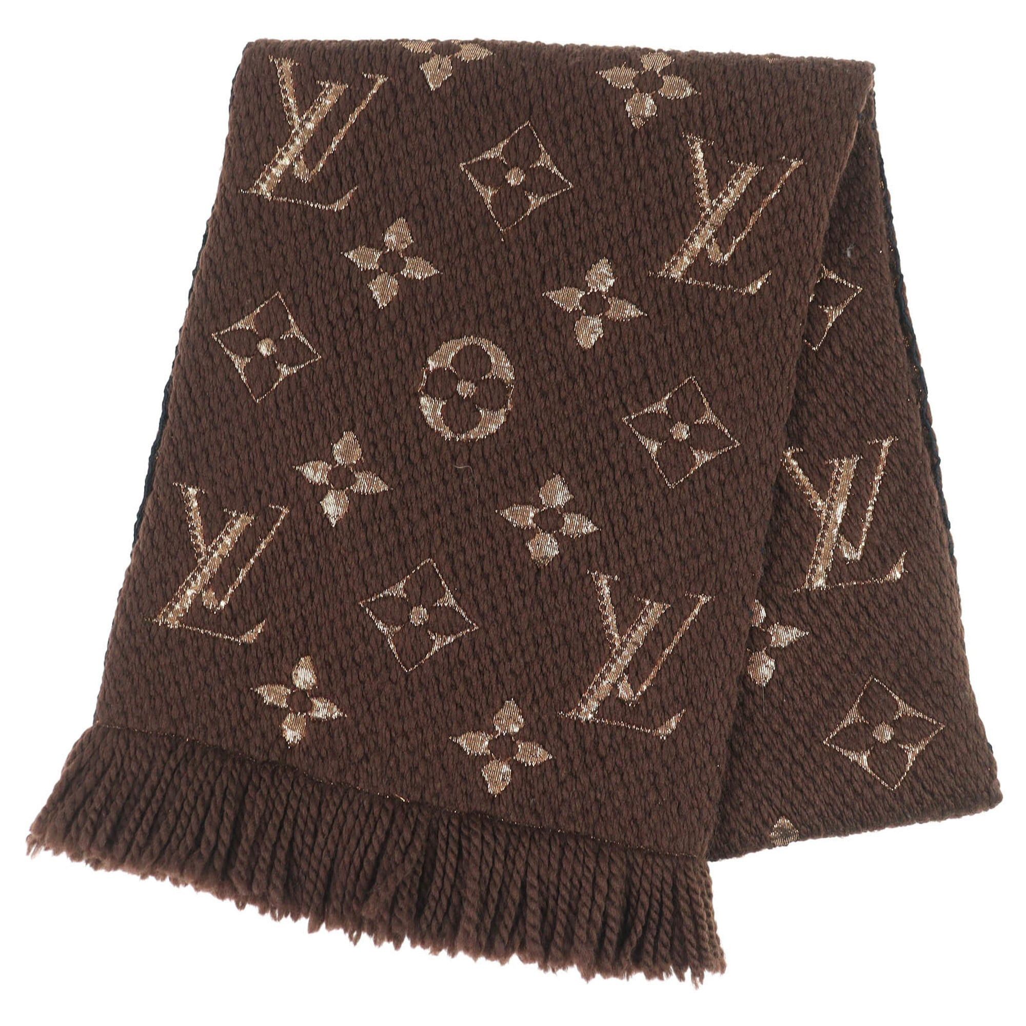Louis Vuitton LOUIS VUITTON M71383 Echarpe Logomania Shine Wool Silk Scarf, Marron Brown, Made in Italy, Authentic, Women's. Size ONE SIZE - 1 Thumbnail