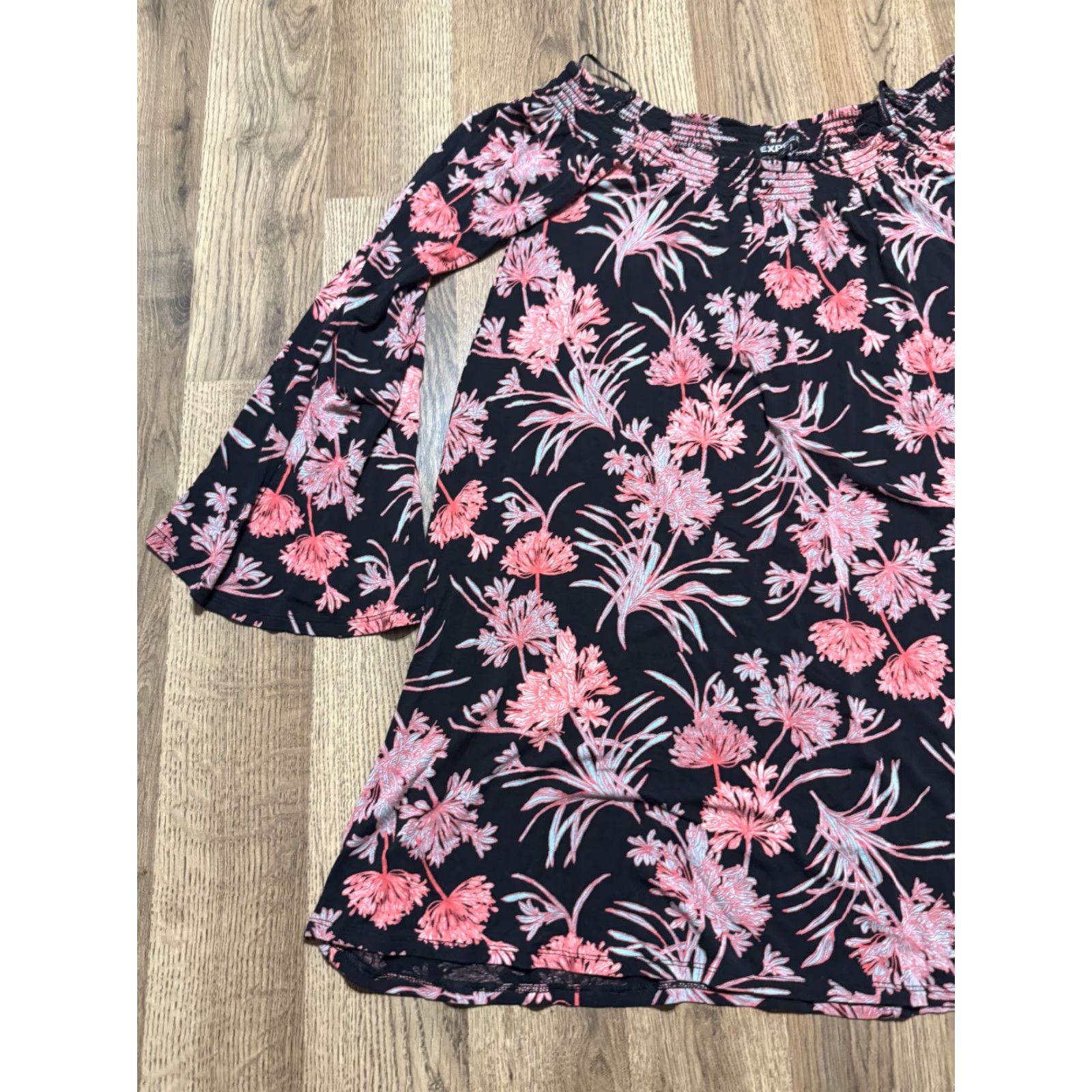 Express VINTAGE? Express Blouse, Women's Size Small, Black Pink Green Floral Long Sleeve Shirt Size S / US 4 / IT 40 - 3 Thumbnail