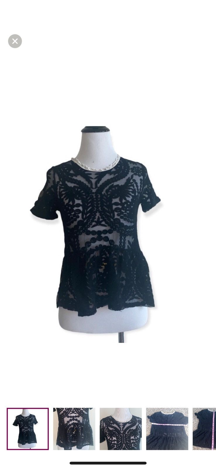 Zara Zara trafaluc small black lace peplum blouse Size S / US 4 / IT 40 - 1 Thumbnail