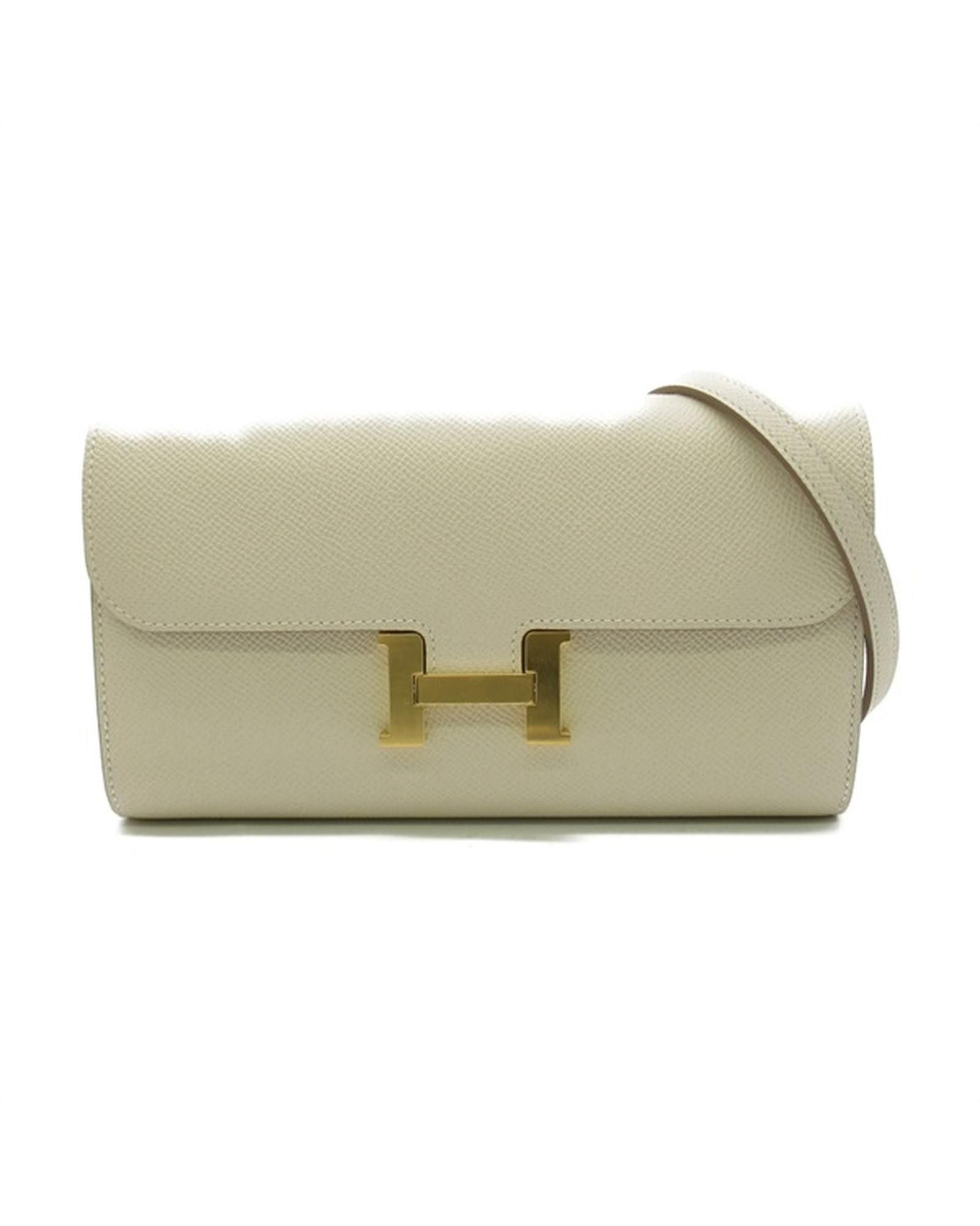image of Hermes White Epsom Constance Long Wallet Bag In Excellent Condition, Women's