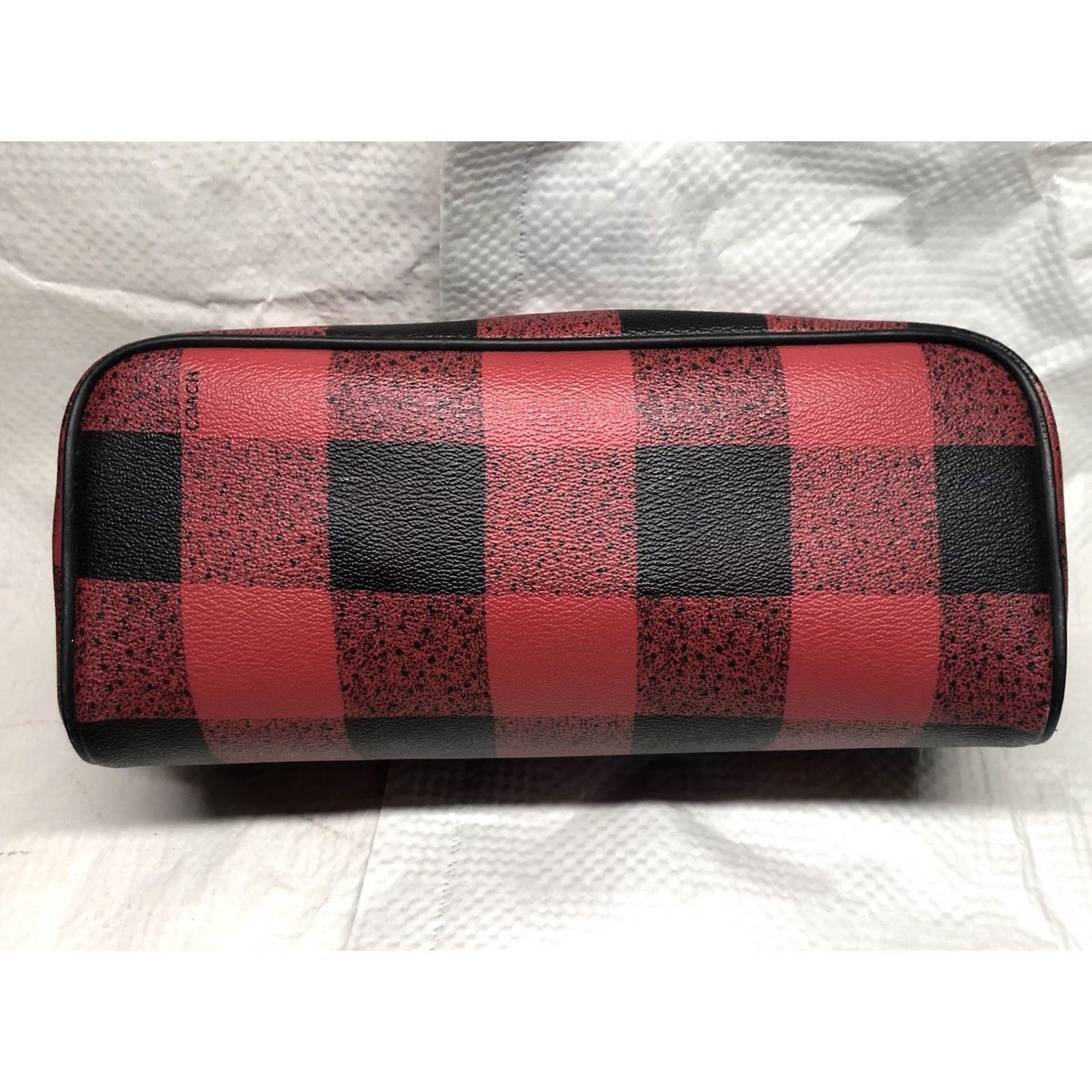 Coach VINTAGE Coach Dopp Kit Large Travel Cosmetic Bag Red Black Plaid Leather PVC Size ONE SIZE - 6 Thumbnail
