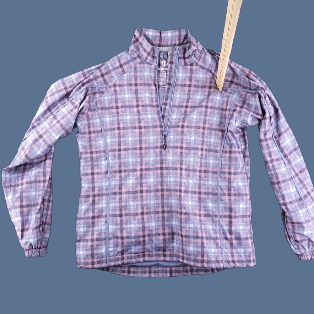 Vintage Sunice Jacket Womens Large Purple Plaid Quarter Zip Sweater Nylon Weather Check Size L / US 10 / IT 46 - 1 Thumbnail