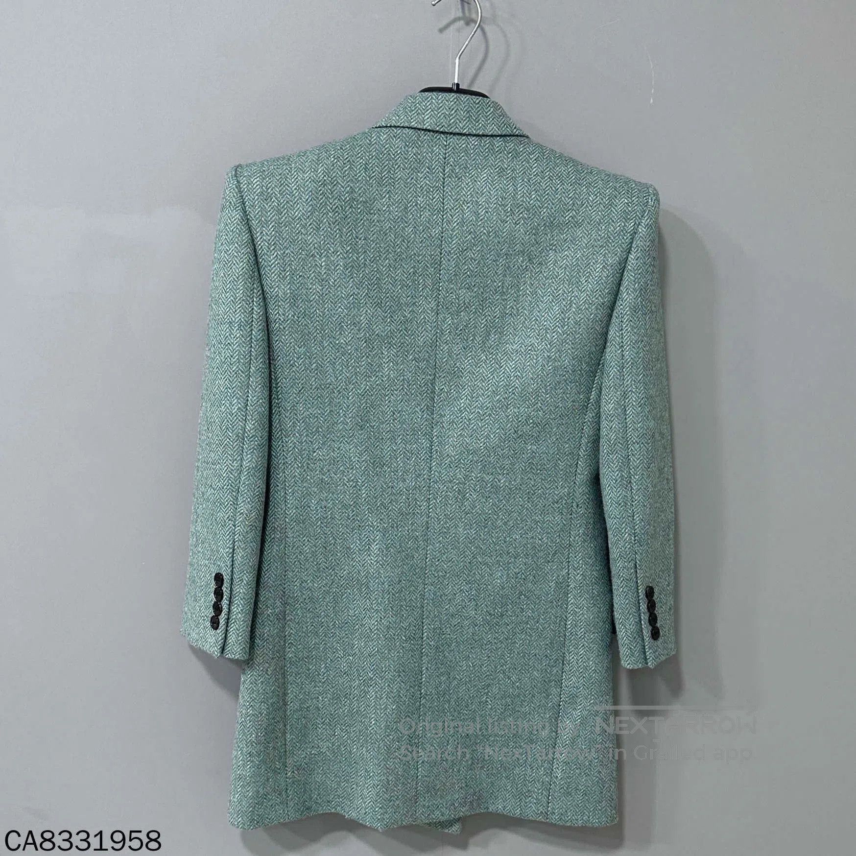 Saint Laurent Paris Saint Laurent Light Green Herringbone Blazer. Size XS / US 0-2 / IT 36-38 - 3 Thumbnail