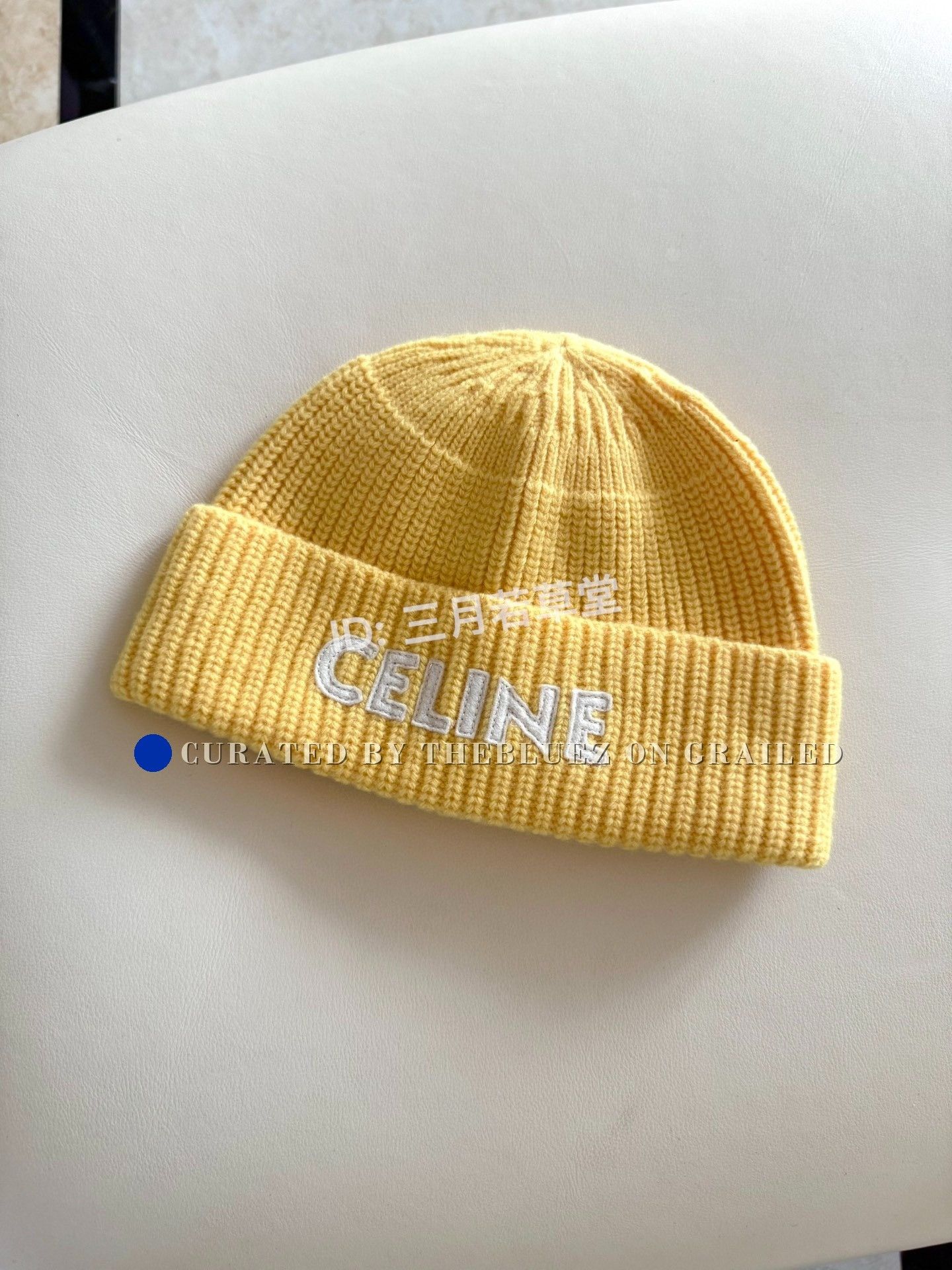 CELINE イエロービーニー Celine Celine grey logo wool beanie Hedi Slimane hat | Grailed