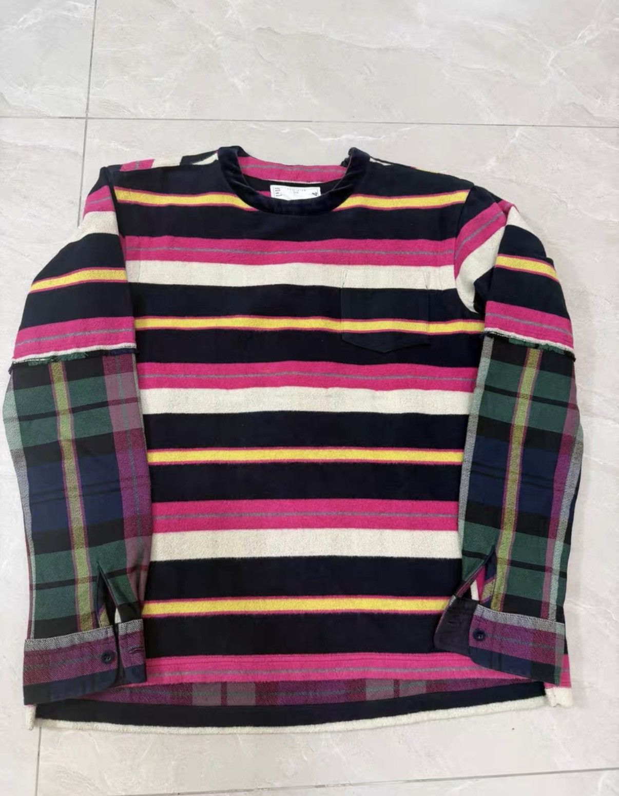 Sacai Sacai Deconstructed Patchwork Stripe Plaid Shirt Hoodie J34 Size US XS / EU 42 / 0 - 1 Thumbnail