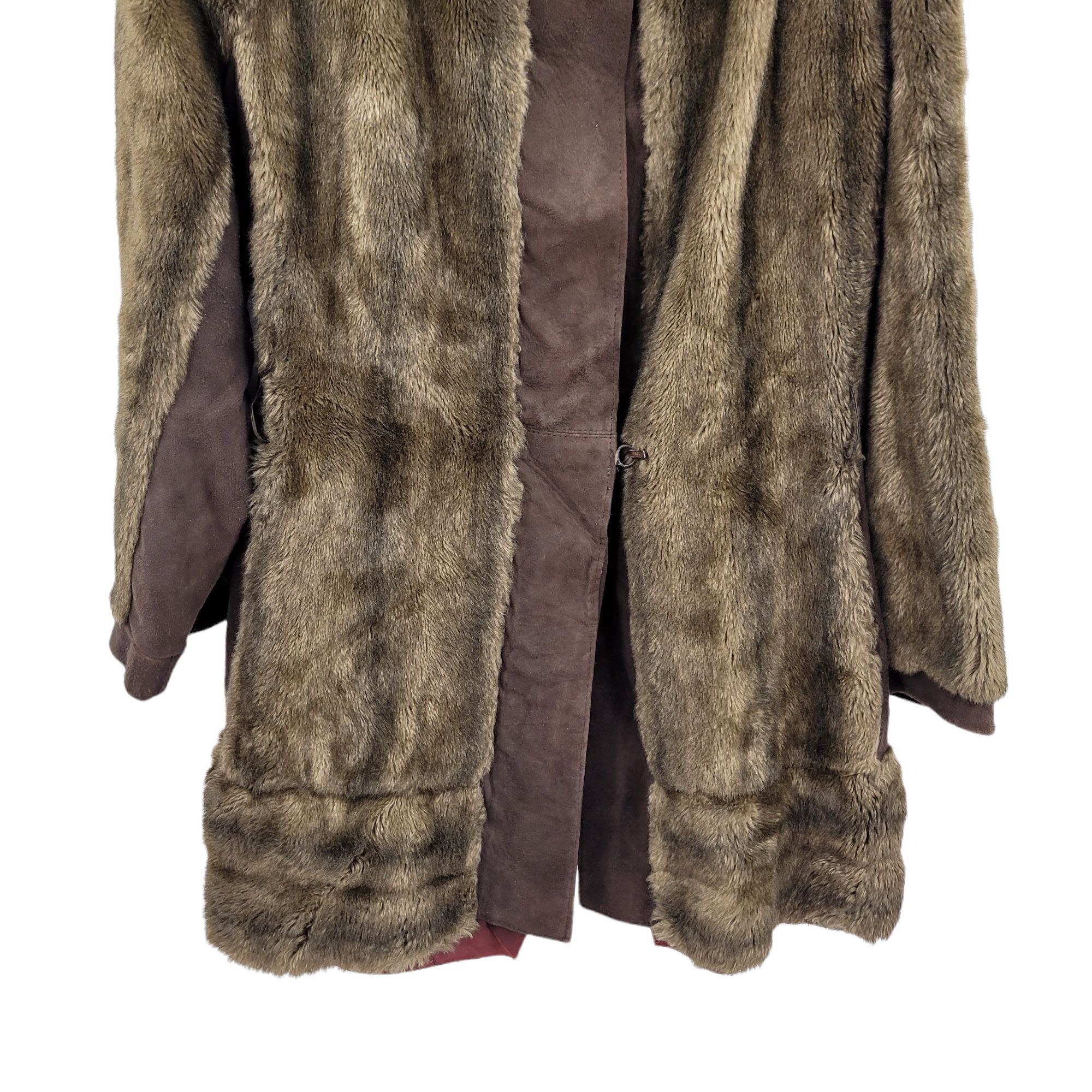 Vintage Vtg 60s Lilli Ann Vegan Faux Fur Swing Coat Sz M Brown Leath Size M / US 6-8 / IT 42-44 - 5 Thumbnail