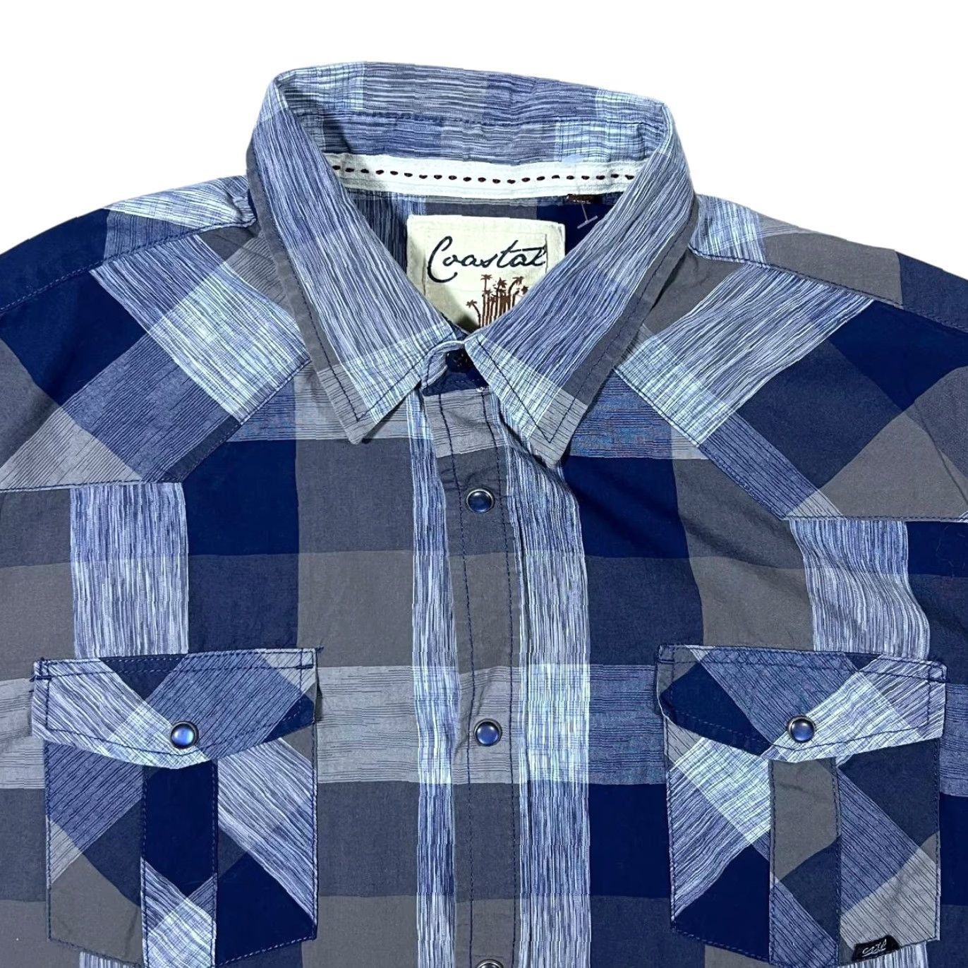 Vintage Coastal Cowboy Western Style Plaid Check Popper Long Sleeve Shirt XL Men Blue/Grey Check Popper Button-Up Size US XL / EU 56 / 4 - 2 Thumbnail