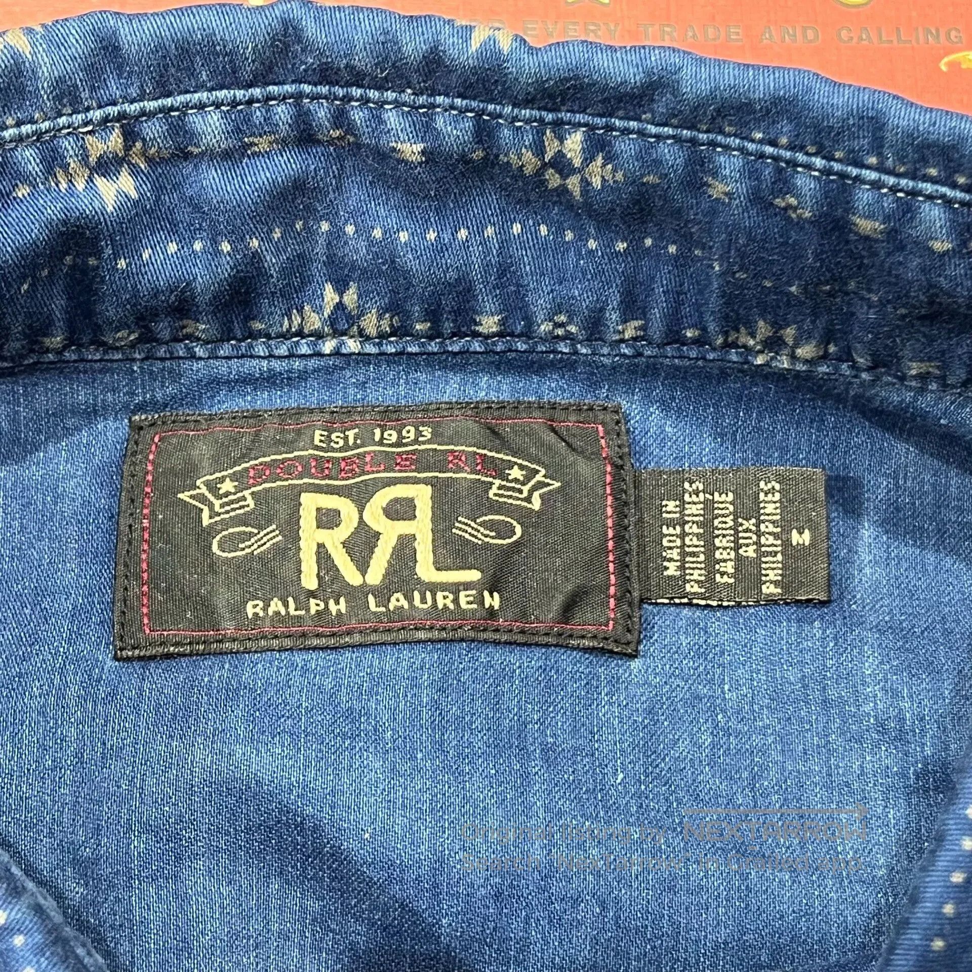 RRL Ralph Lauren RRL Rare Indigo Dyed Print Shirt. Size US M / EU 48-50 / 2 - 4 Thumbnail