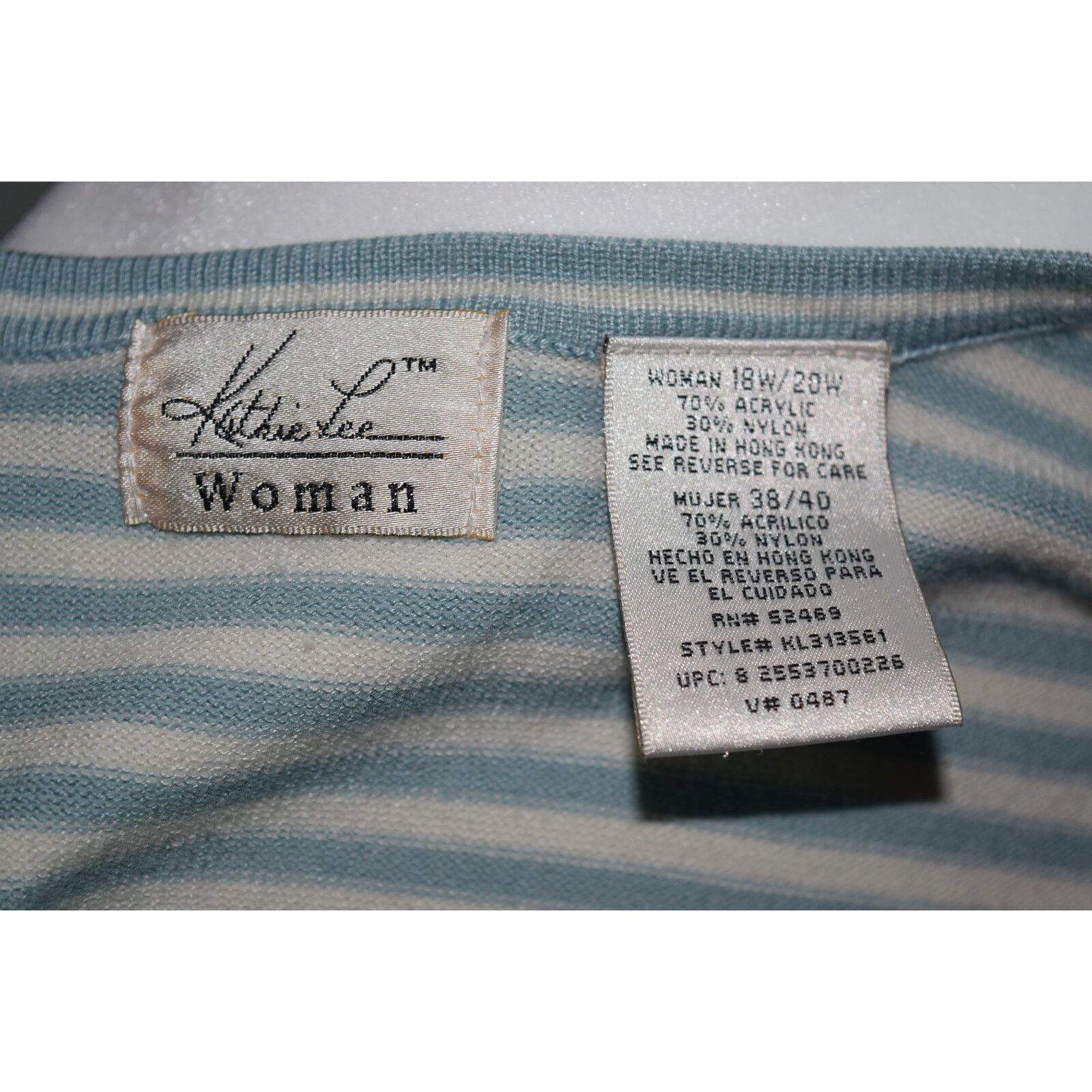 Vintage Kathie Lee Woman Blue Striped V-Neck Tank Top SZ 18W/20W Size XXL / US 16-18 / IT 52-54 - 4 Thumbnail