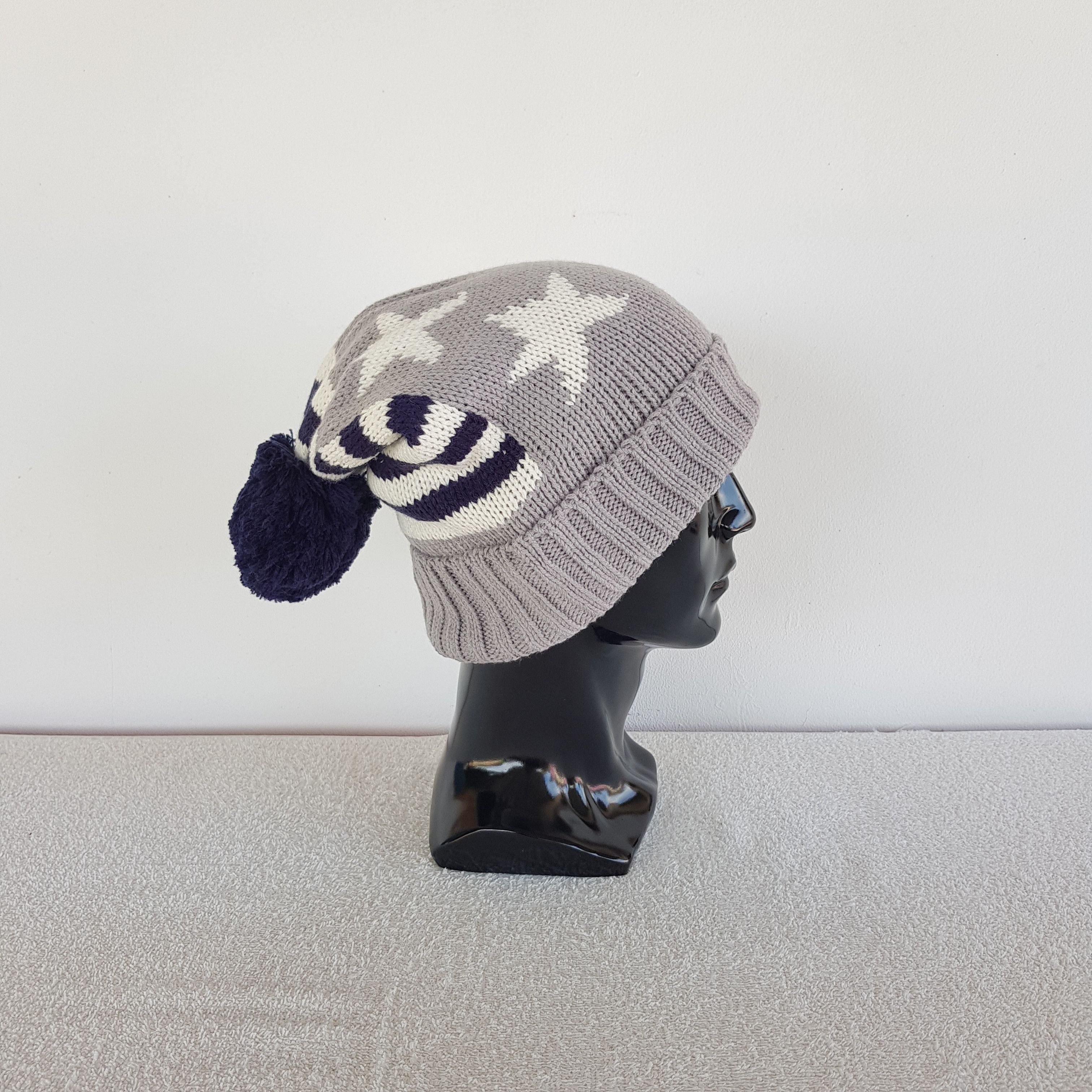 Japanese Brand Vintage Star Beanie Cable Knit Pom Pom Snow Ski Caps Hats. Size ONE SIZE - 3 Thumbnail