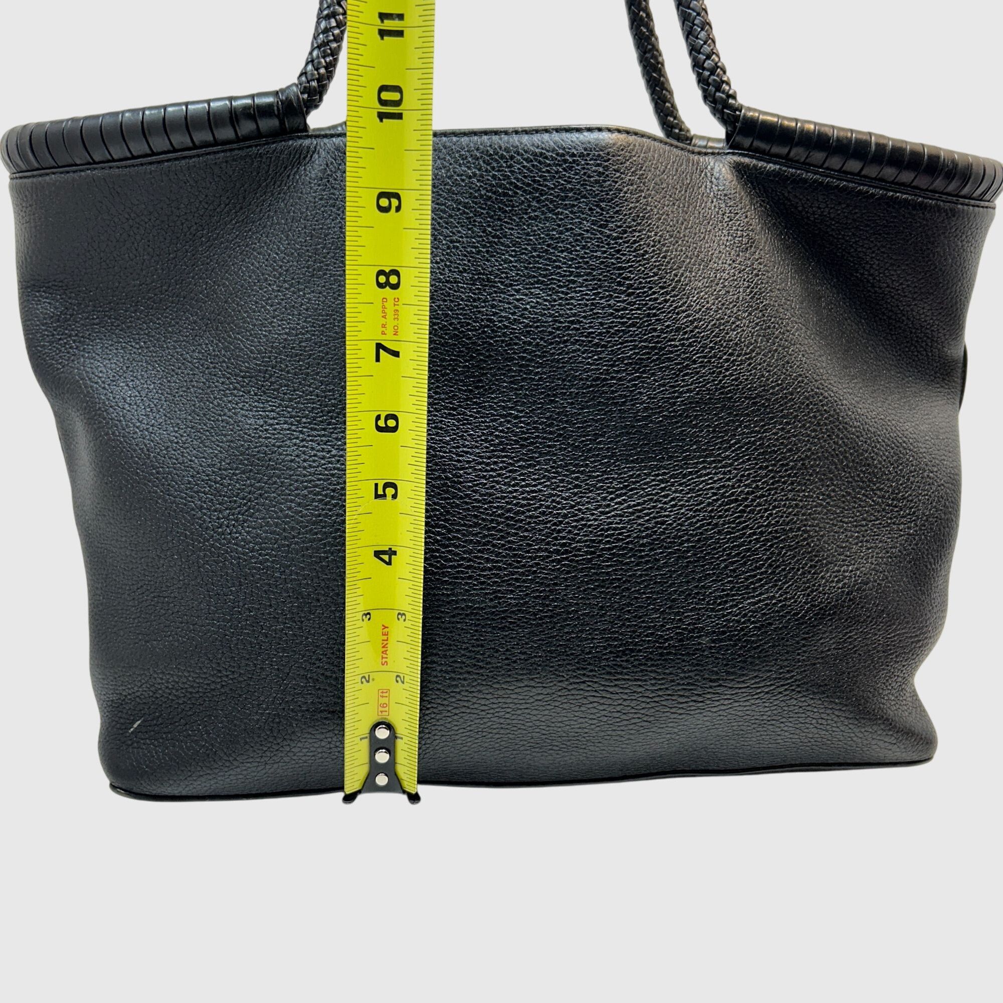 Tory Burch Tory Burch Black Pebbled Leather Tote Bag Braided Handle Size ONE SIZE - 5 Thumbnail