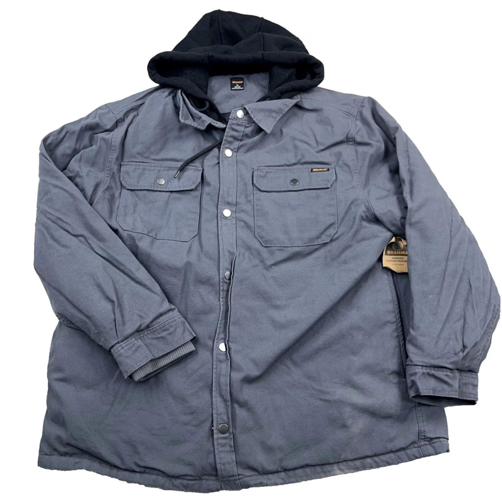 Vintage VINTAGE Brahma Shacket Men XL Gray Canvas Quilt Lined Over Shirt Jacket Work Wear Hooded Size US XL / EU 56 / 4 - 2 Thumbnail