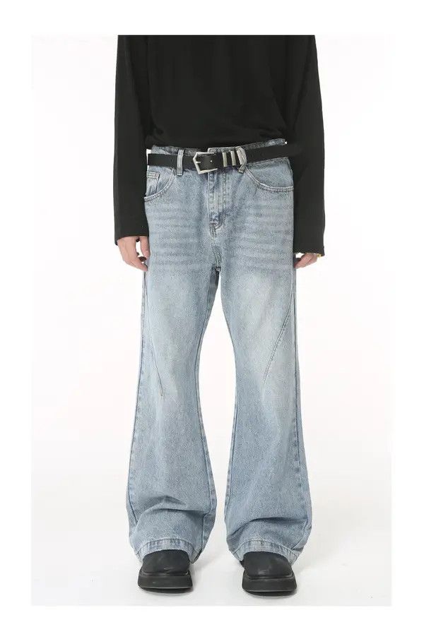 Japanese Brand Simple whitened light blue flared denim trousers Size US 33 - 1 Thumbnail