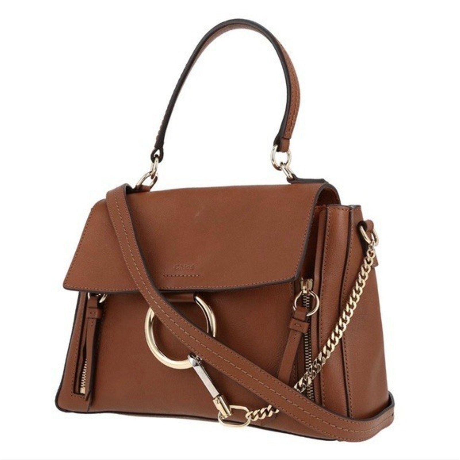 New Chloe Faye Tan Leather Crossbody Bag Brown Top Handle, Women's