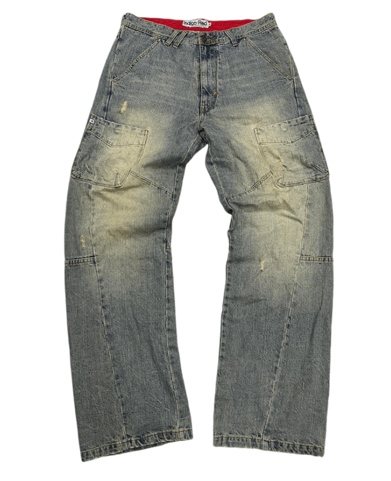 Indigo × Japanese Brand 🔥INDIGO RED DENIM DISTRESSED CARGO PANTS Size US 36 / EU 52 - 1 Thumbnail