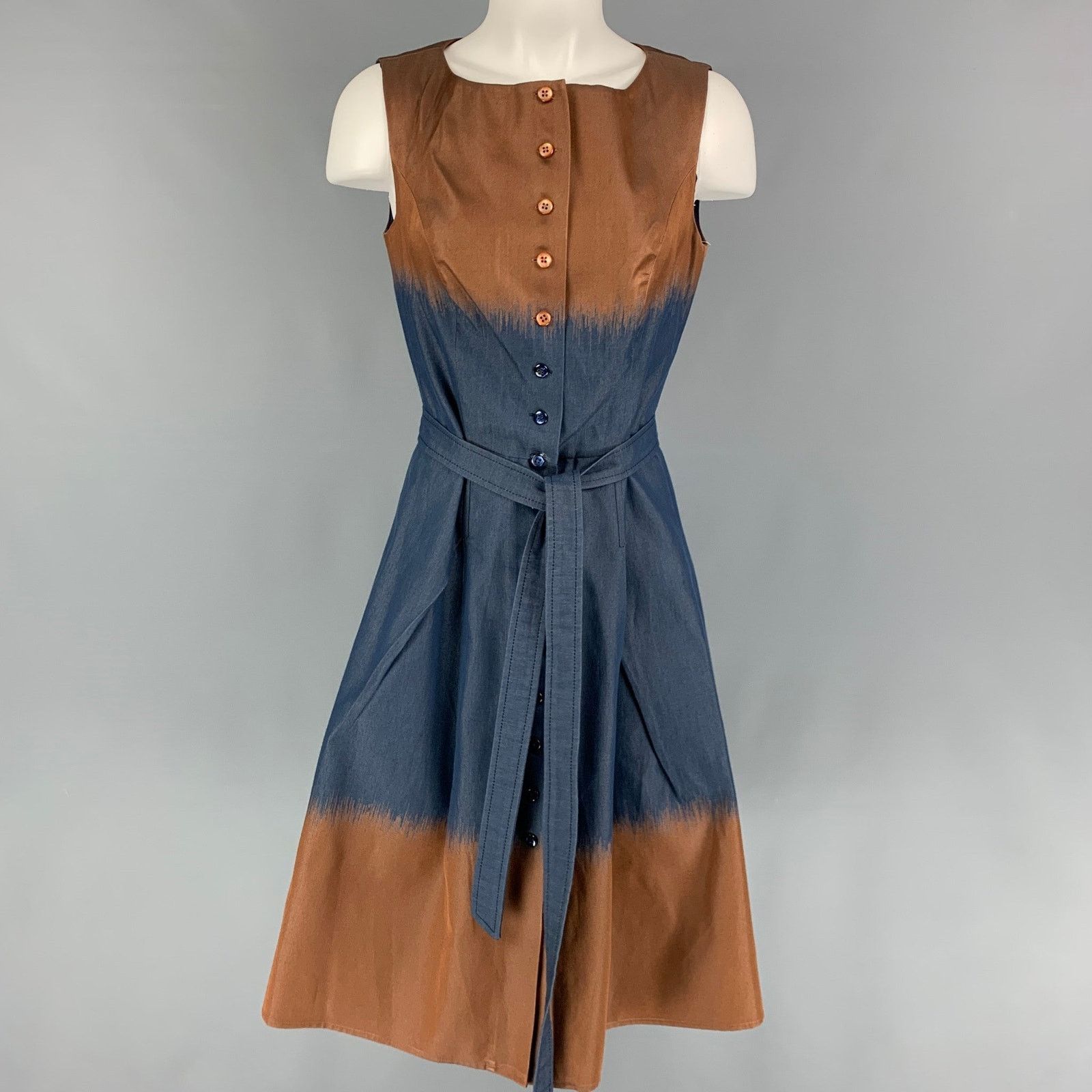 Carolina Herrera Size 8 Navy Brown Cotton Blend Ombre Sleeveless Dress Size M / US 6-8 / IT 42-44 - 1 Thumbnail