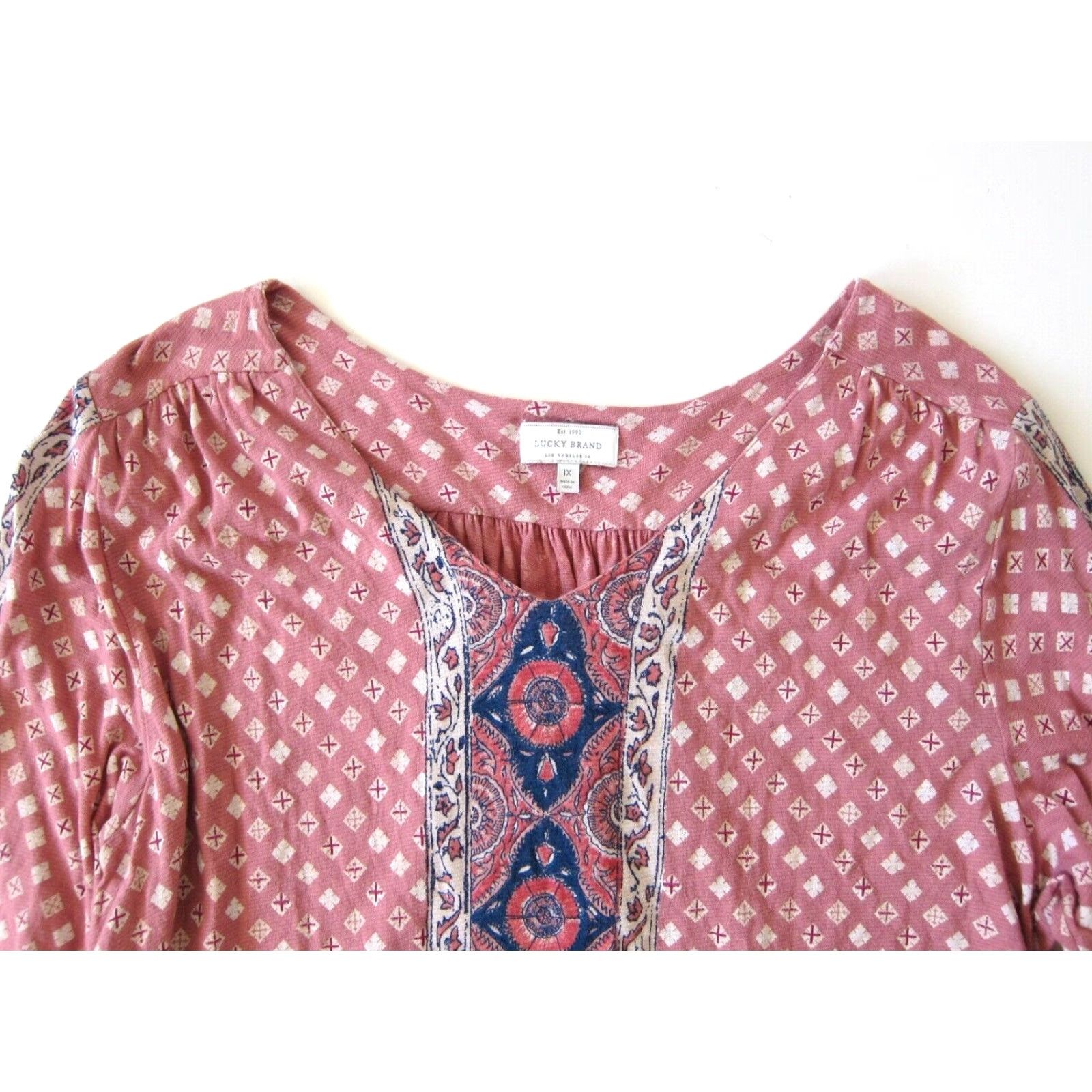 Lucky Brand Lucky Brand Tunic Women 1X Pink Blue Floral Cotton Stretch Long Sleeve Blouse Size XL / US 12-14 / IT 48-50 - 3 Thumbnail