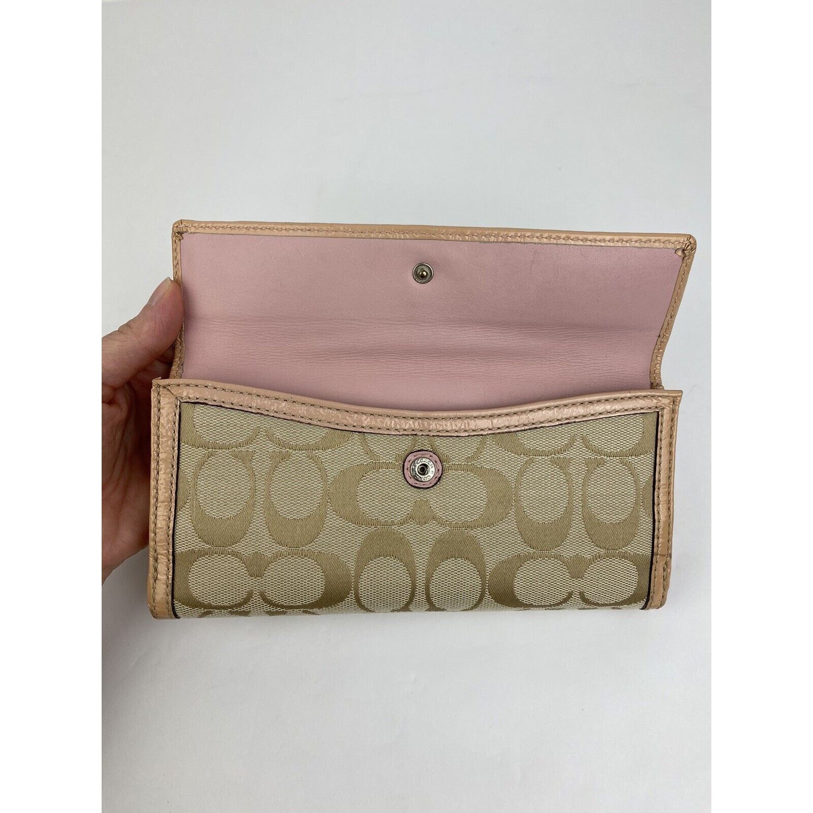 Coach Coach Turnlock Signature C Wallet Tan Pink Patent Leather Size ONE SIZE - 7 Thumbnail