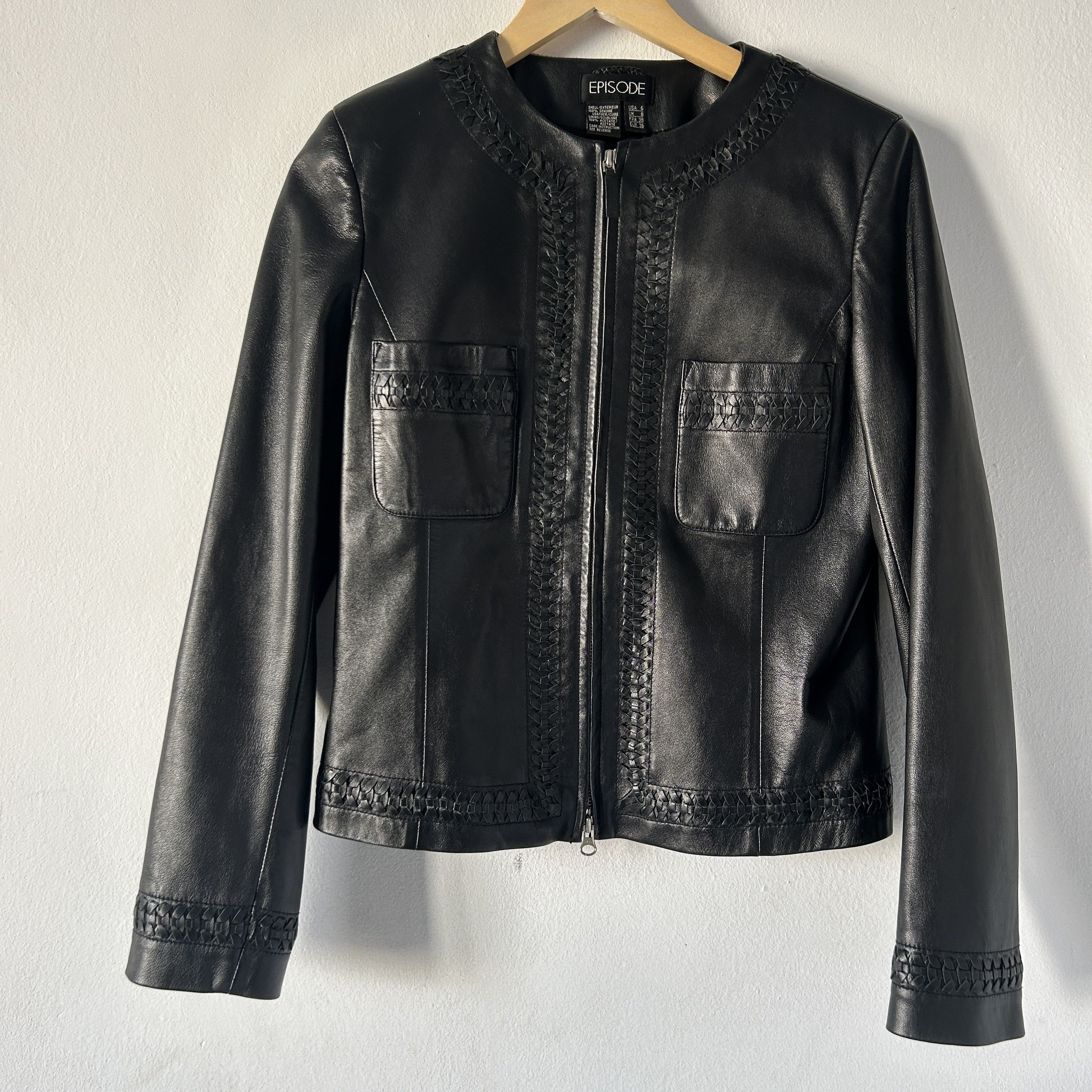 Vintage Vintage black leather braided round neck jacket Size S / US 4 / IT 40 - 7 Thumbnail