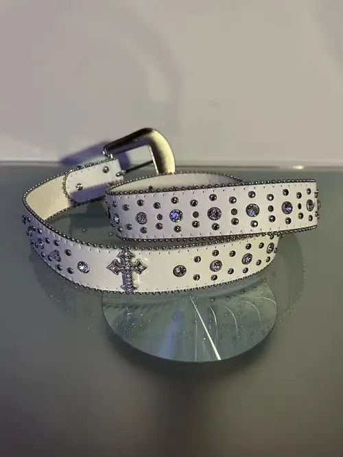 High Sport × Japanese Brand Belts Y2K Cross Rhinestone Belt (white) Size ONE SIZE - 4 Thumbnail