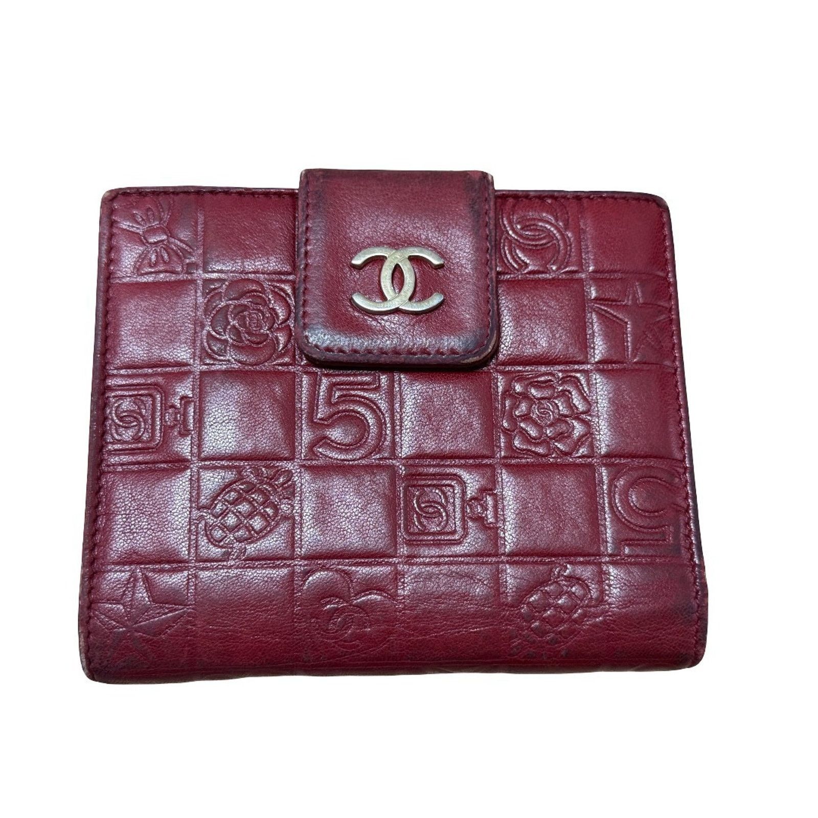Chanel CHANEL l Icon Coco Women's Wallet Red Lambskin Bifold COA Size ONE SIZE - 1 Thumbnail
