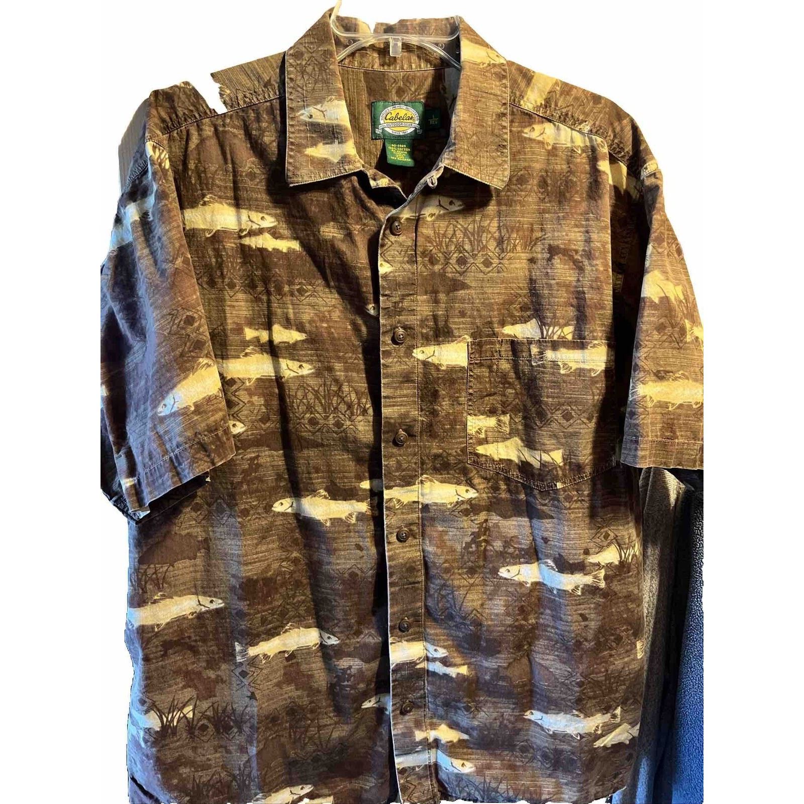 Cabelas Cabelas Shirt Mens L Button Brown Fish All Over Print Cotton Size US L / EU 52-54 / 3 - 1 Thumbnail