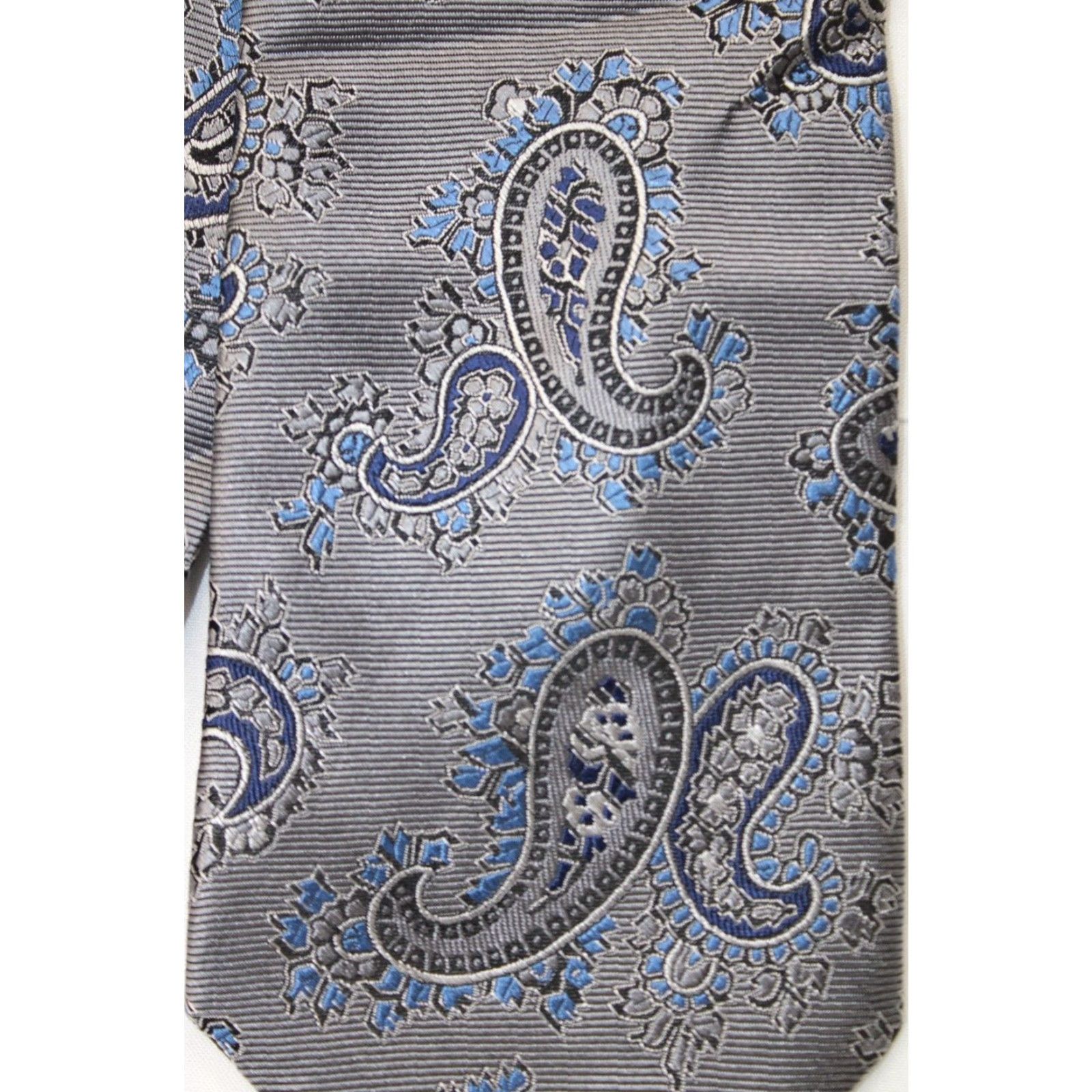 Jos. A. Bank NWT Jos. A. Bank Silk Necktie Men’s Silver Blue Paisley Ribbed Textured Designer Tie 59" X 3.5" Men's Designer Tie Size ONE SIZE - 3 Thumbnail