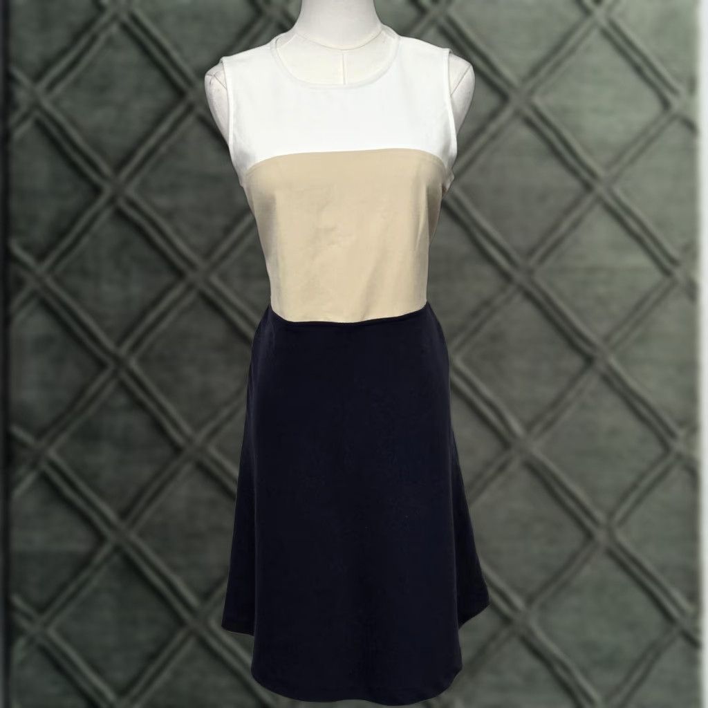 Michael Kors Michael Kors Womens Dress Colorblock A Line Sleeveless White Navy Multicolor 8 Crew Neck Zip Workwear Party Womens Size M / US 6-8 / IT 42-44 - 1 Thumbnail