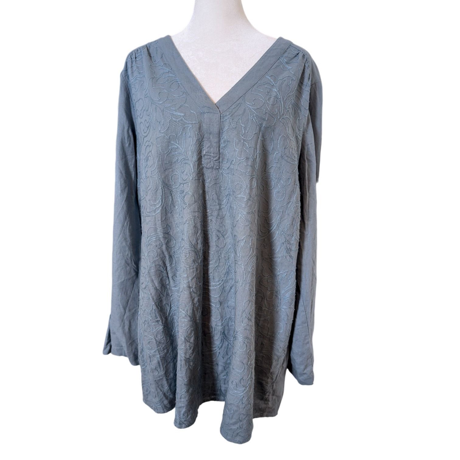 Other Soft Surroundings Lilith Arona Blue Embroidered Linen Tunic Size XL / US 12-14 / IT 48-50 - 2 Thumbnail