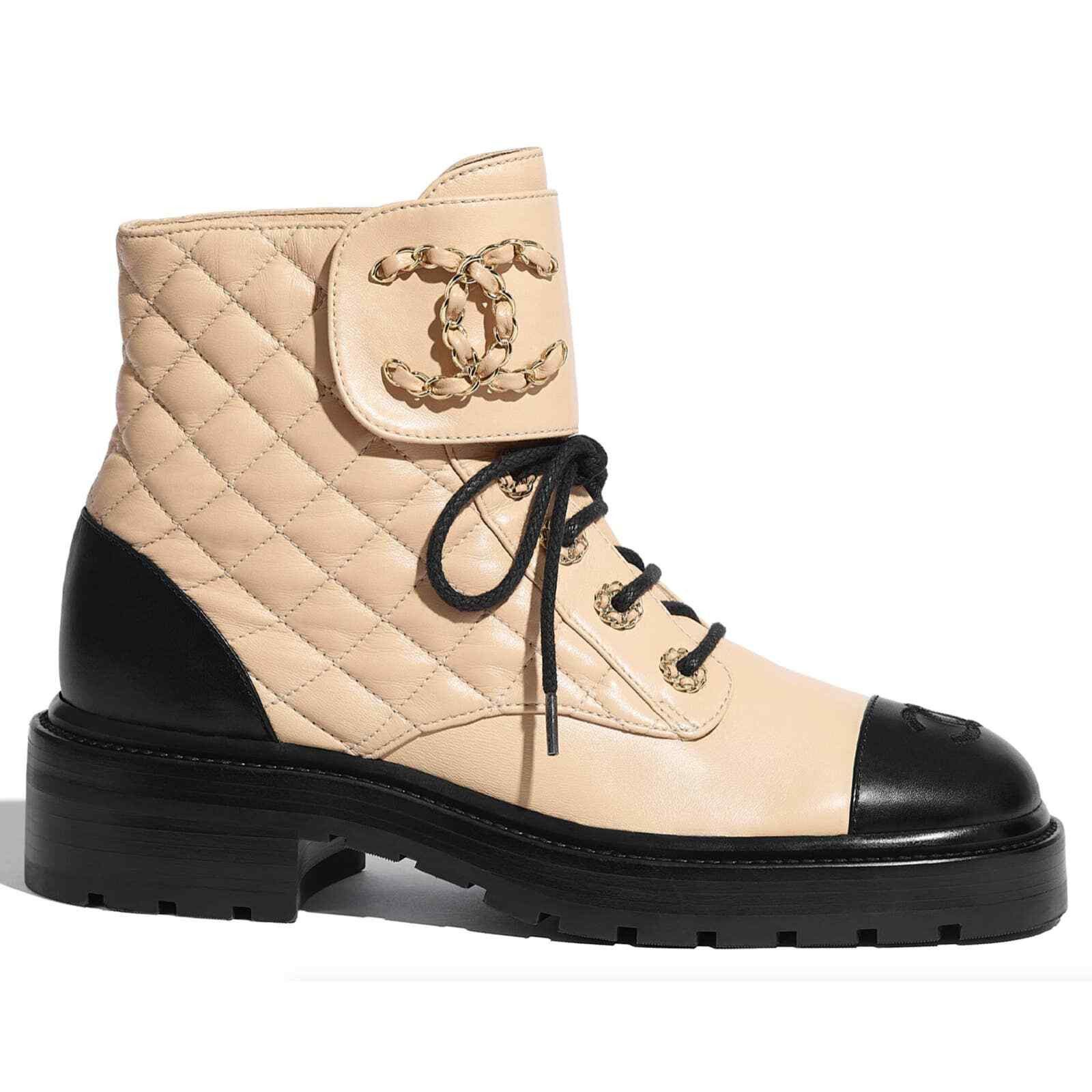 Chanel 20A Quilted Chain Combat Lace Up Tie Ankle Short Boot 40.5 Size US 10.5 / IT 40.5 - 1 Thumbnail
