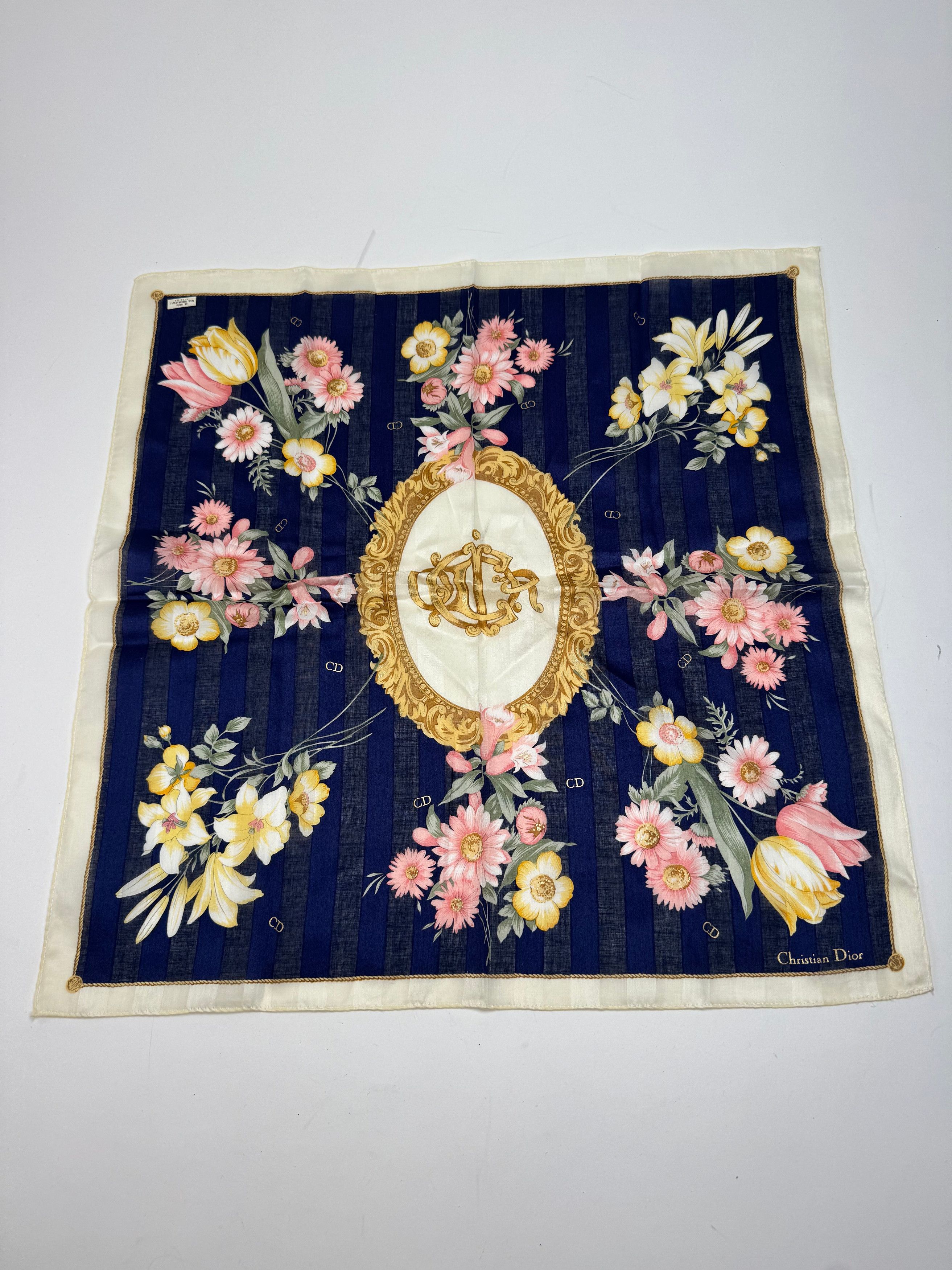 Dior Vintage Scarf Floral Navy Size ONE SIZE - 1 Thumbnail