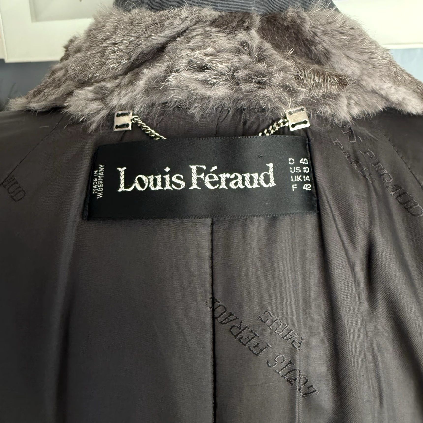 Louis Feraud VINTAGE Louis Feraud Gray Cotton Trench Coat Fur Trim Double Breasted Jacket Womens 10 80s Paris Outdoor Mink Trench Coat Size L / US 10 / IT 46 - 6 Thumbnail