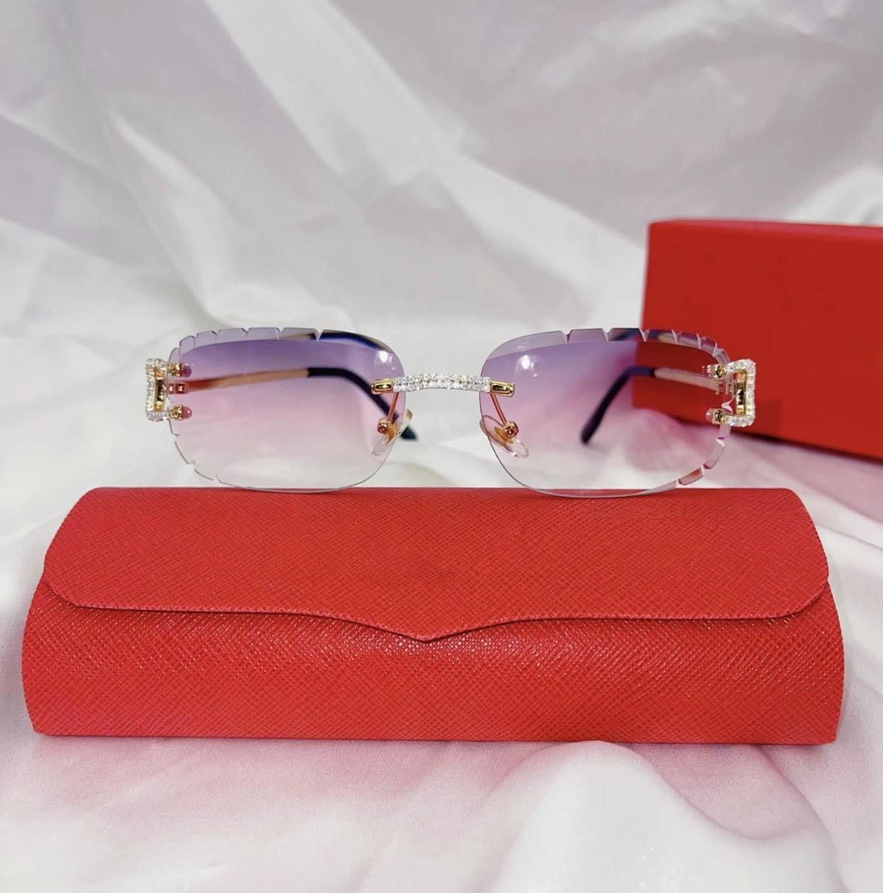 Other New Cut Purple Pink Lens Sunglasses square Rimless Sunglasse Size ONE SIZE - 2 Thumbnail