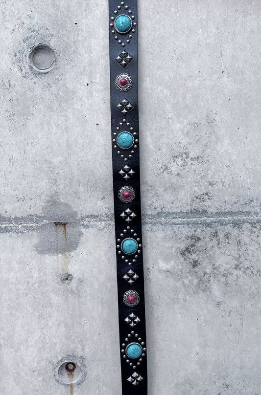 Japanese Brand × Vintage Retro punk design gemstone beaded leather buckle belt Size ONE SIZE - 6 Thumbnail