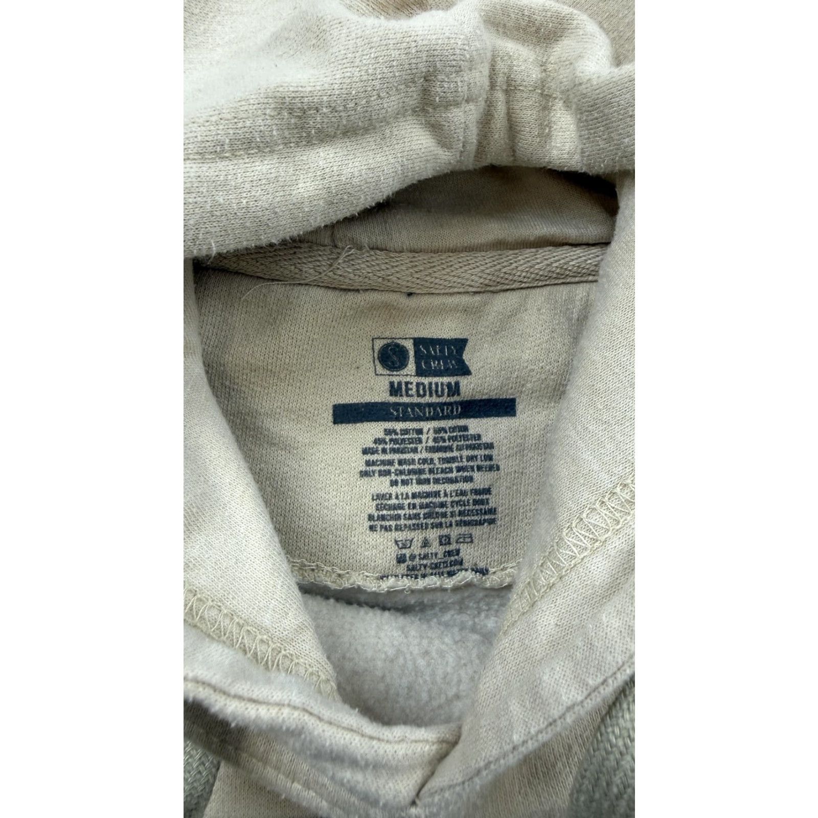 Vintage VINTAGE Salty Crew Hoodie Mens M Tan Pullover Graphic Find Refuge in the Sea Back Fish Tail Logo Pockets Hooded Size US M / EU 48-50 / 2 - 6 Thumbnail