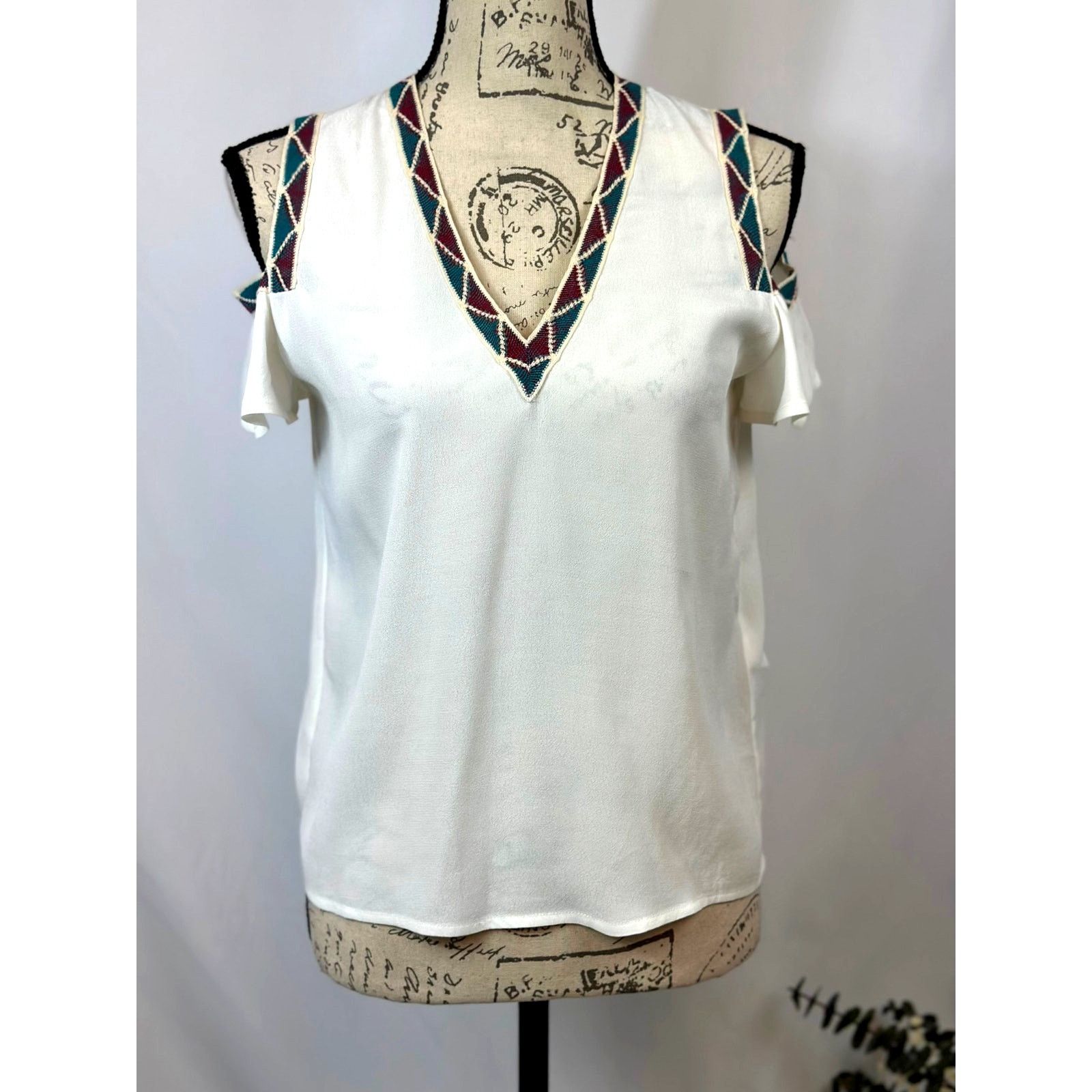 Maje Maje Lisea Cold Shoulder Crepe Top Black White S Size S / US 4 / IT 40 - 3 Thumbnail
